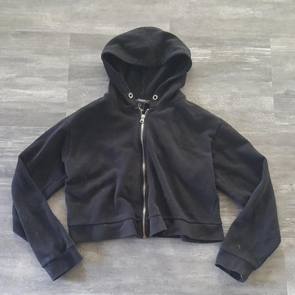 Forever 21 Black Cropped F21 Zip Up Long Sleeve Size L / US 10 / IT 46 - 1 Thumbnail