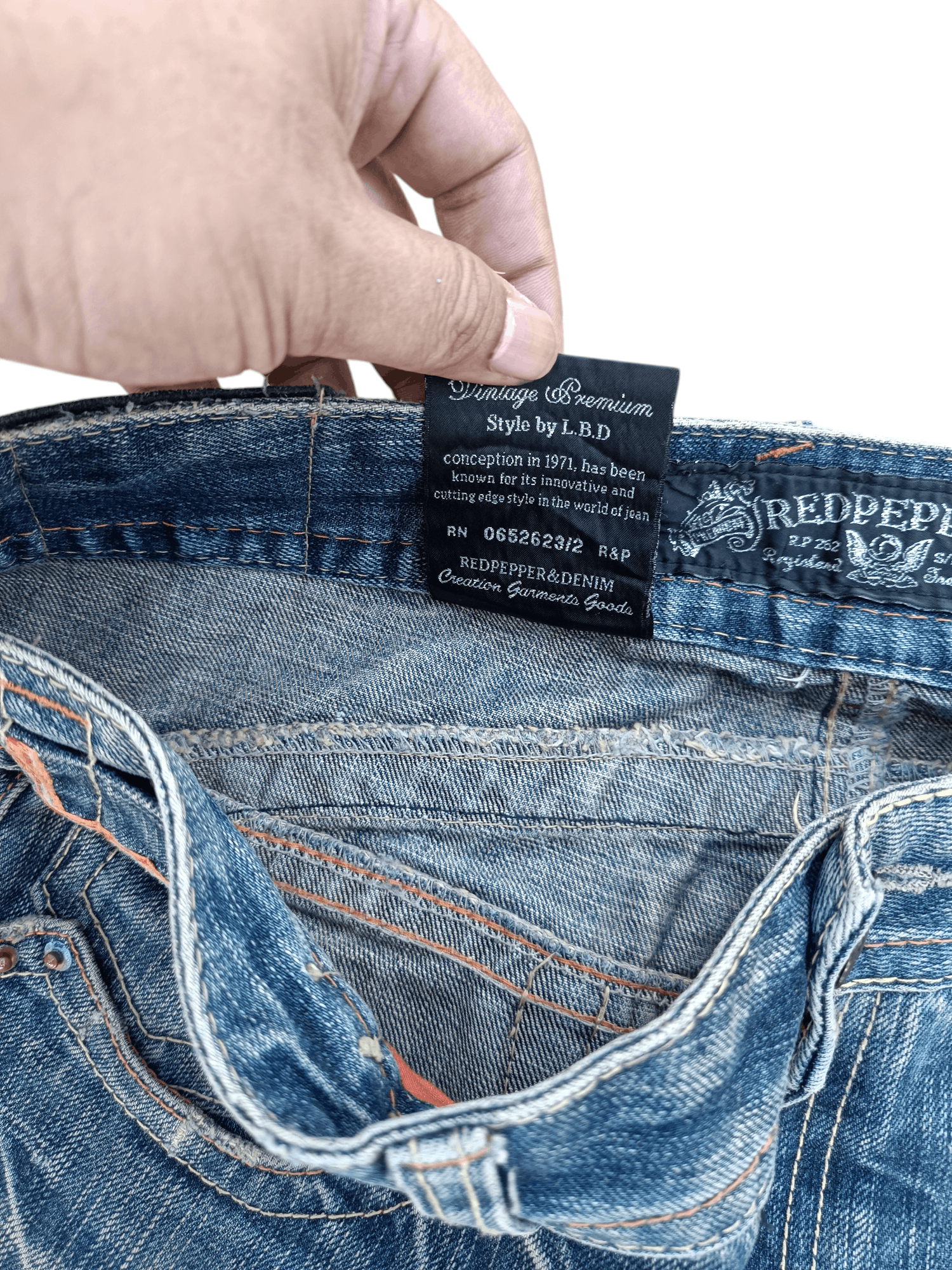 Japanese Brand FLARED Red Pepper Whiskers Low Rise Boot Cut Size US 35 - 18 Thumbnail
