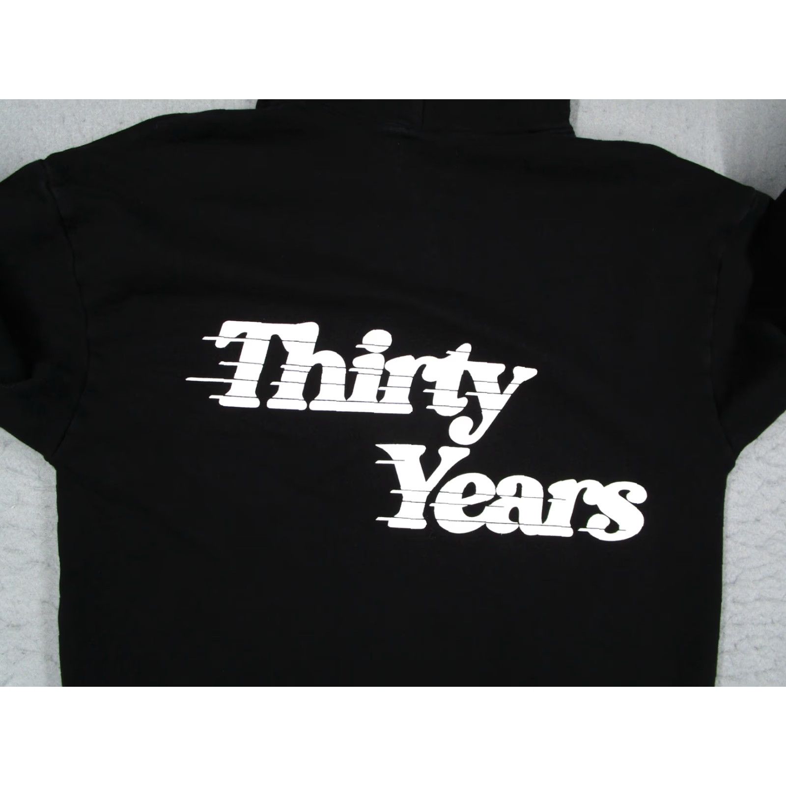 Vintage VINTAGE Thirty Years Hoodie Mens XS Black 100% Cotton Pullover Graphic FrontBack Knit Fleece Pocket USA Made Size US XS / EU 42 / 0 - 7 Thumbnail