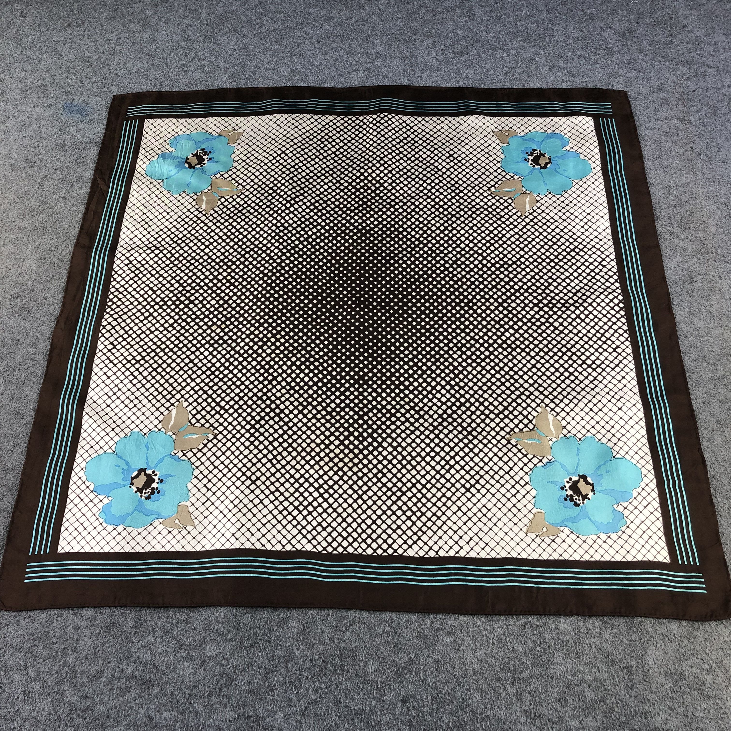 Japanese Brand Vintage Luxury Blue Flower Hand Rolled Silk Scarf M893 Size ONE SIZE - 1 Thumbnail
