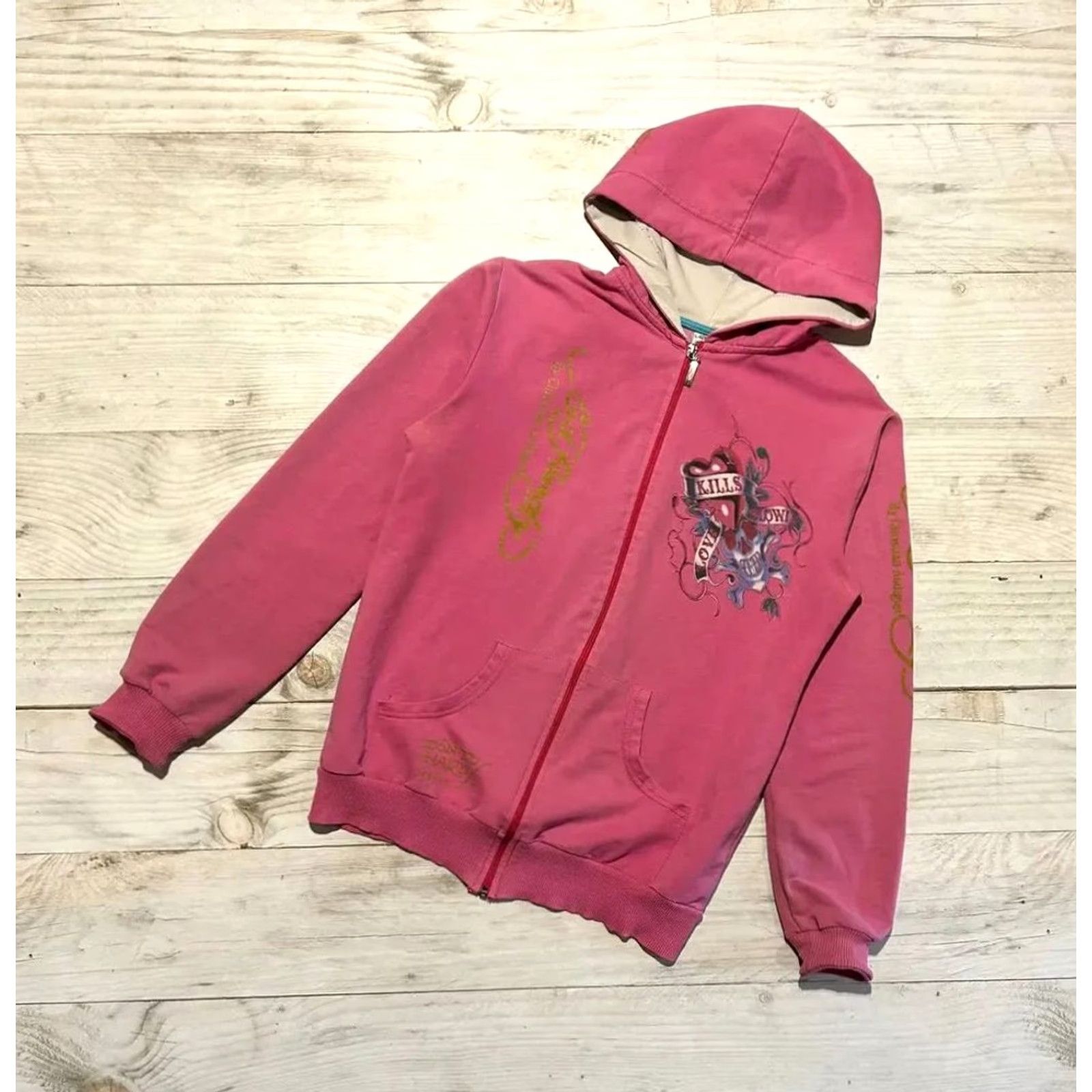 Ed Hardy VINTAGE Ed Hardy Hoodie Y2K Zip Up Women M Pink Size M / US 6-8 / IT 42-44 - 4 Thumbnail