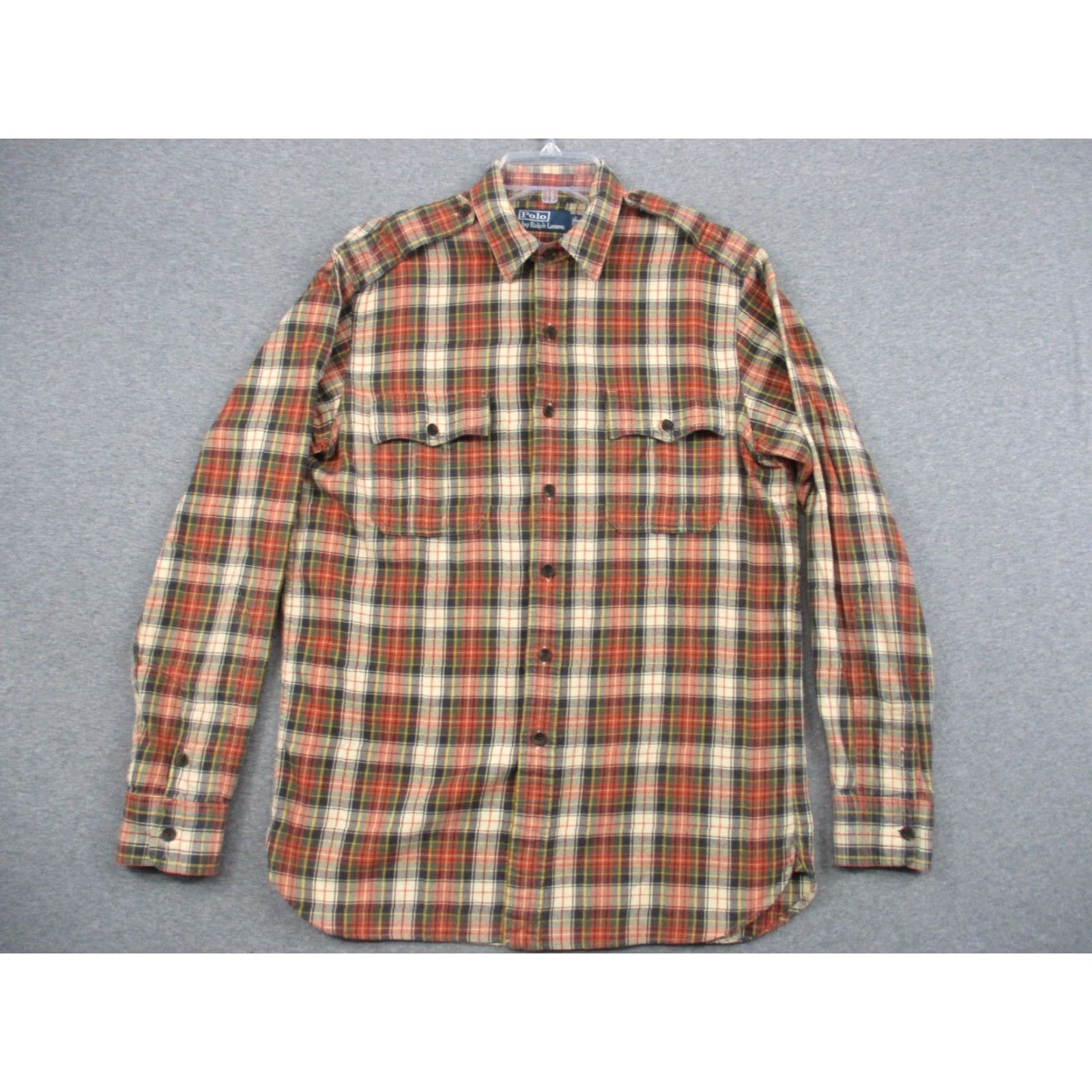 Polo Ralph Lauren Polo Ralph Lauren Shirt Mens Medium Brown Plaid Western Military Straps Pony Logo Button-Up Casual All Seasons Fall Winter Vintage Size US M / EU 48-50 / 2 - 2 Thumbnail