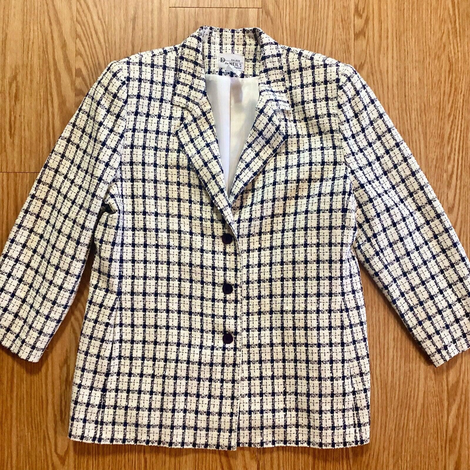 Other Da-Rue Vintage White Metallic Navy Plaid Blazer Womens Large Size L / US 10 / IT 46 - 3 Thumbnail