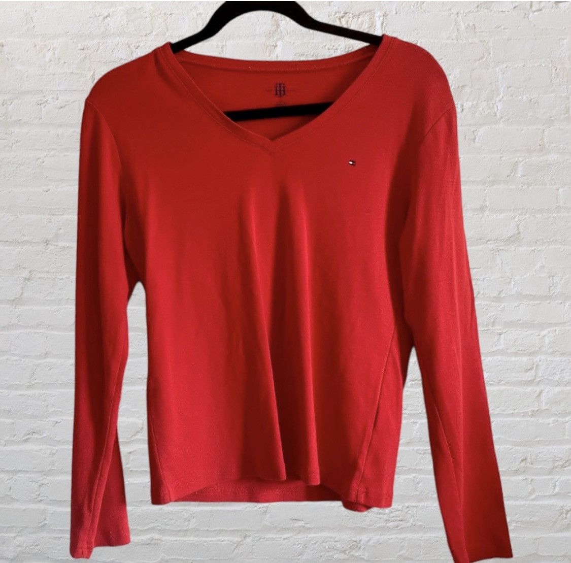 Tommy Hilfiger TOMMY HILFIGER LONG SLEEVE V NECK SOLID LOGO TOP Size L / US 10 / IT 46 - 6 Thumbnail