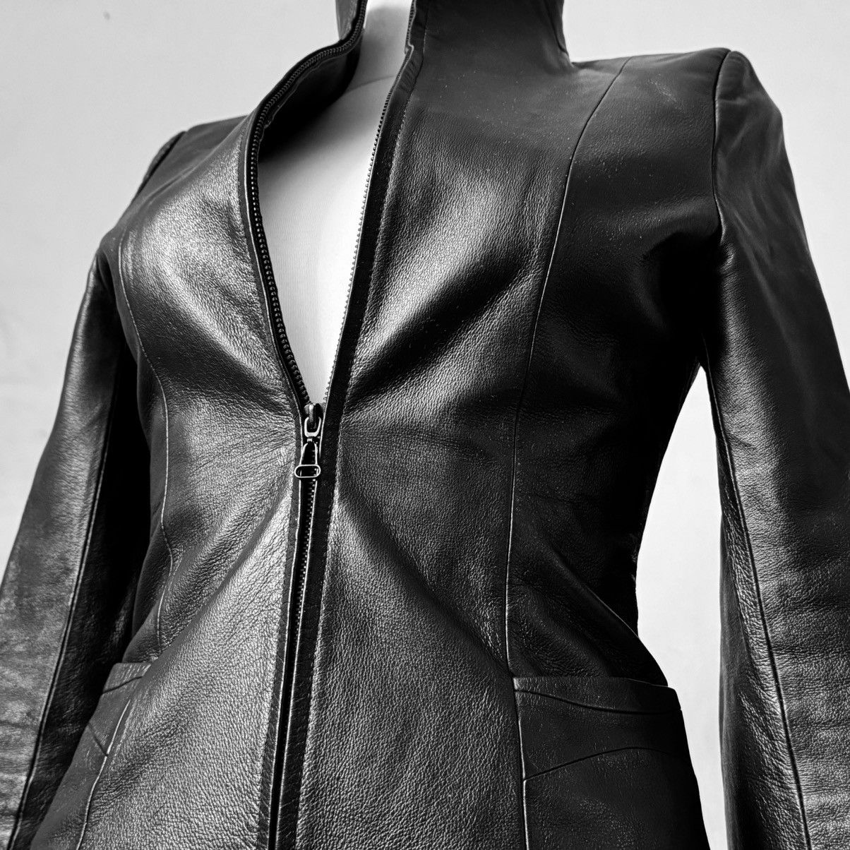 Vintage So sick fitted leather biker avant garde jacket Size S / US 4 / IT 40 - 4 Thumbnail