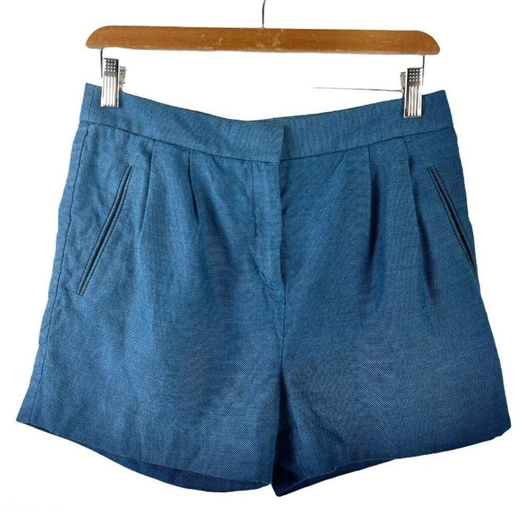 T by Alexander Wang Alexander Wang Blue Mid-Rise Pleated Linen Blend Shorts S Size 30" / US 8 / IT 44 - 4 Thumbnail