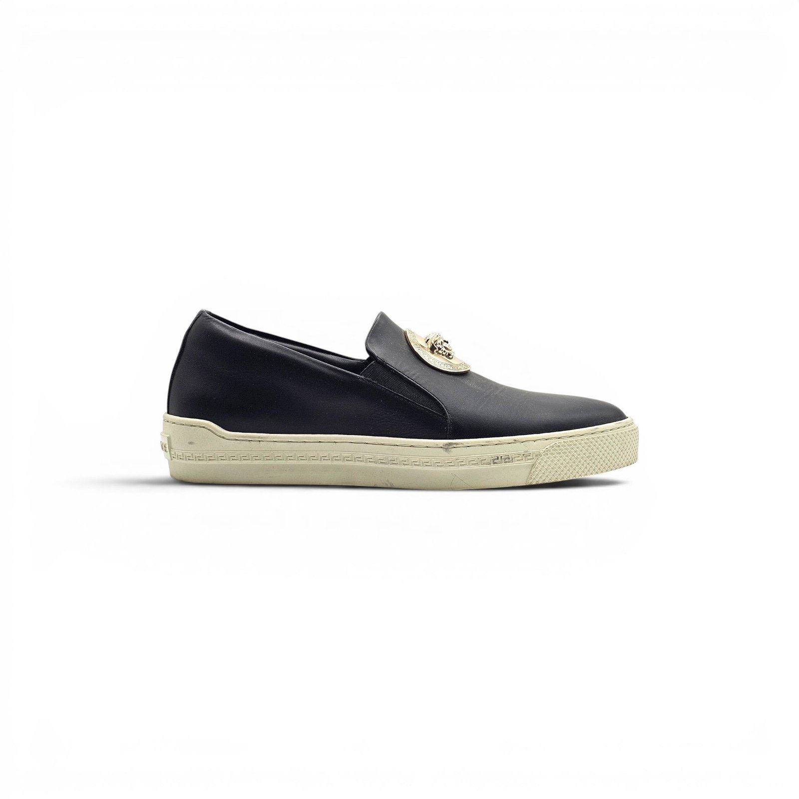 Versace Unisex Black Leather Medusa Slip-On Sneakers EU 39 US 9W 6M Size US 9 / IT 39 - 2 Thumbnail
