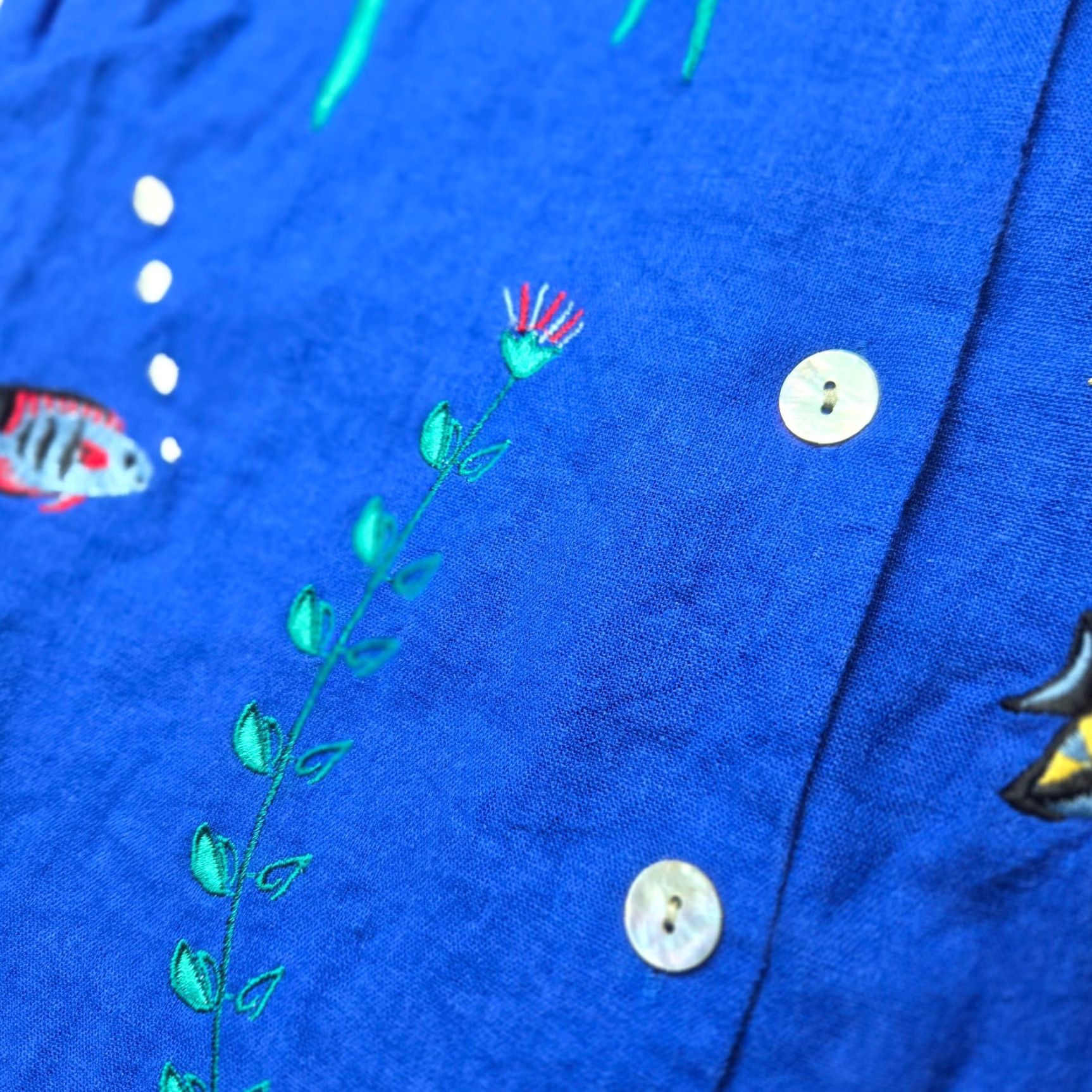 Vintage VINTAGE Carolina Colours Fish Floral Linen Rayon Dress 2 Pc Button Jacket Women Adult Size 10 Blue Size L / US 10 / IT 46 - 4 Thumbnail