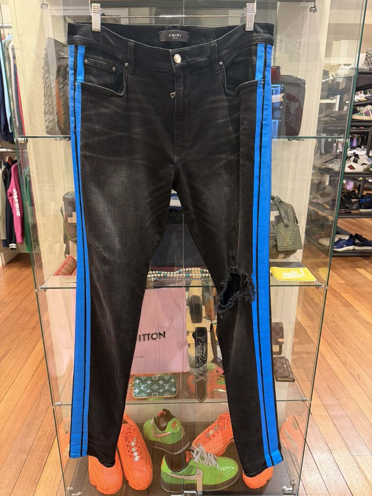 Amiri Amiri Black Track Denim Jeans - Blue Stripe Size US 36 / EU 52 - 1 Thumbnail