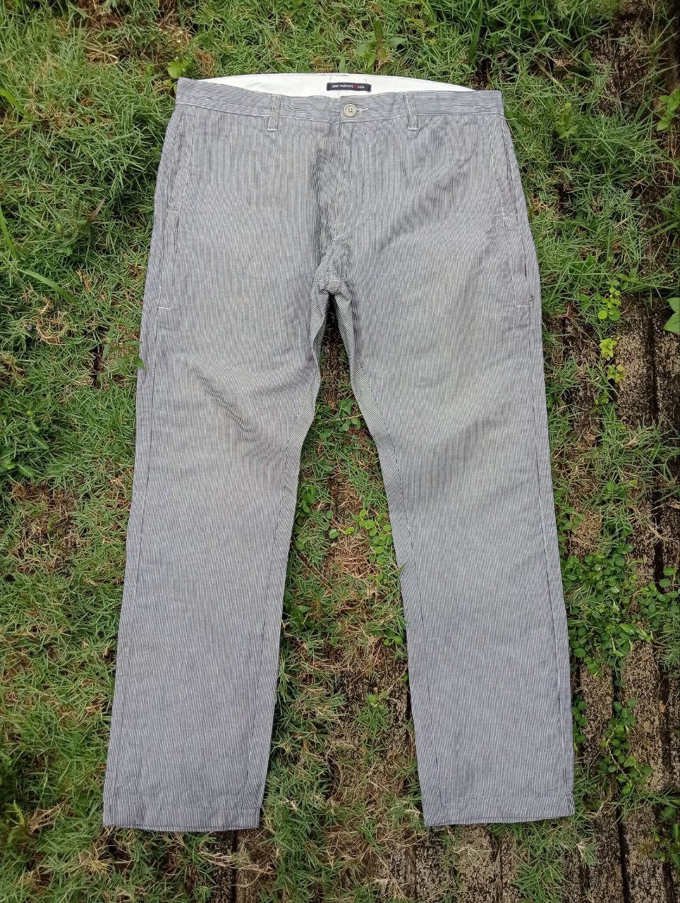 image of StealJohn Varvatos Combine Linen Cotton Stripe Pants in Grey, Men's (Size 34)
