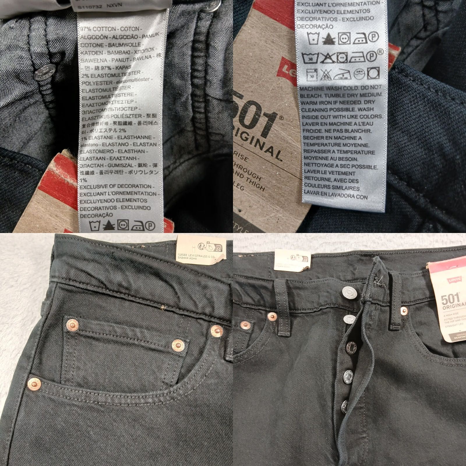 Levi's Levi's 501 Original Fit Jeans Mens Black Denim Button Fly Raw Hem NWT 31 Straight Straight Leg High Rise 5-Pocket Denim Classic Wardrobe Staple Mens Size US 31 - 8 Thumbnail
