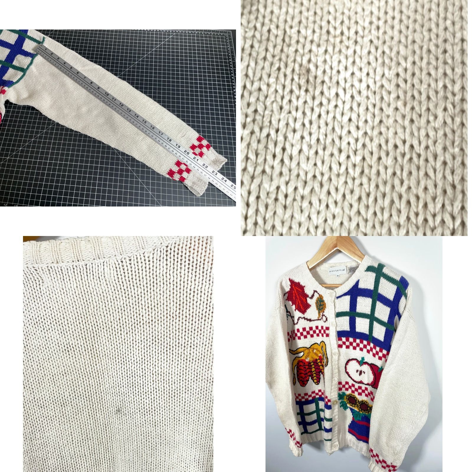 Apple VINTAGE 90s Teacher Motif Cardigan Women's XL Ivory Sweater Harvest Apple Novelty Highgate Size XL / US 12-14 / IT 48-50 - 8 Thumbnail