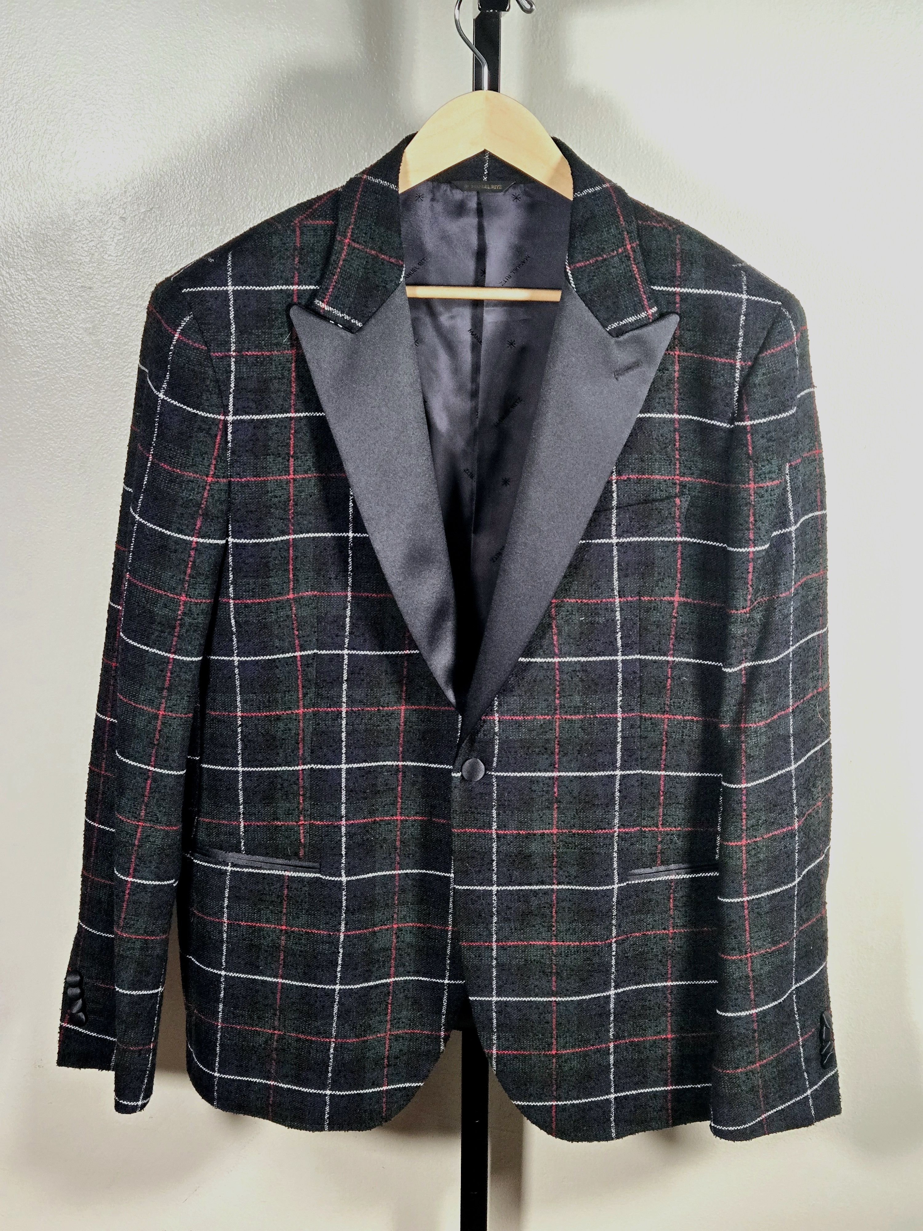 Manuel Ritz Manuel Ritz XL/EU 56 Navy Satin/Tartan Plaid Formal Jacket Size 46R - 1 Thumbnail