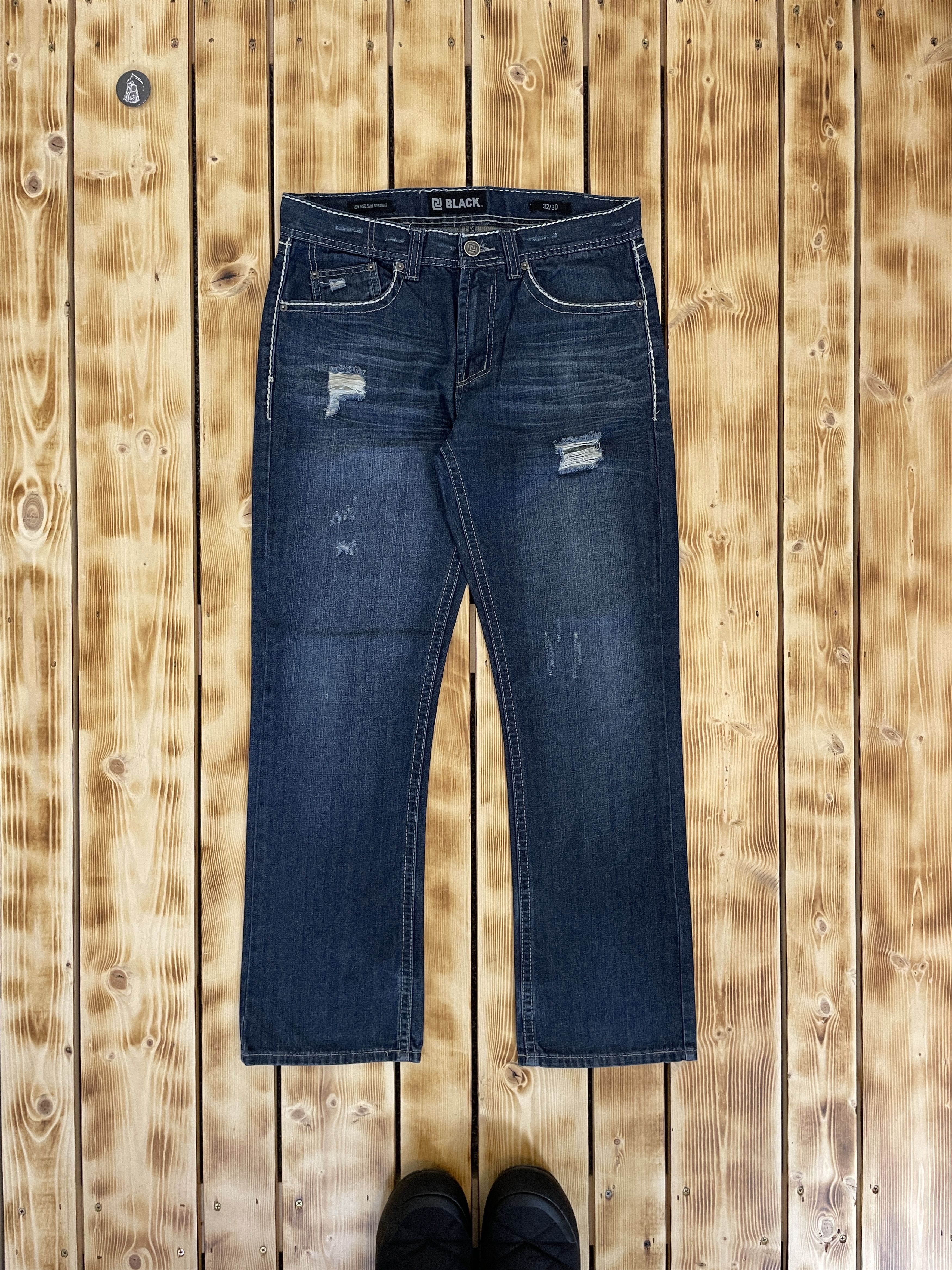 Affliction Y2K Jeans BLACK Low Rise Slim Straight Cross Pattern Size US 32 / EU 48 - 3 Thumbnail