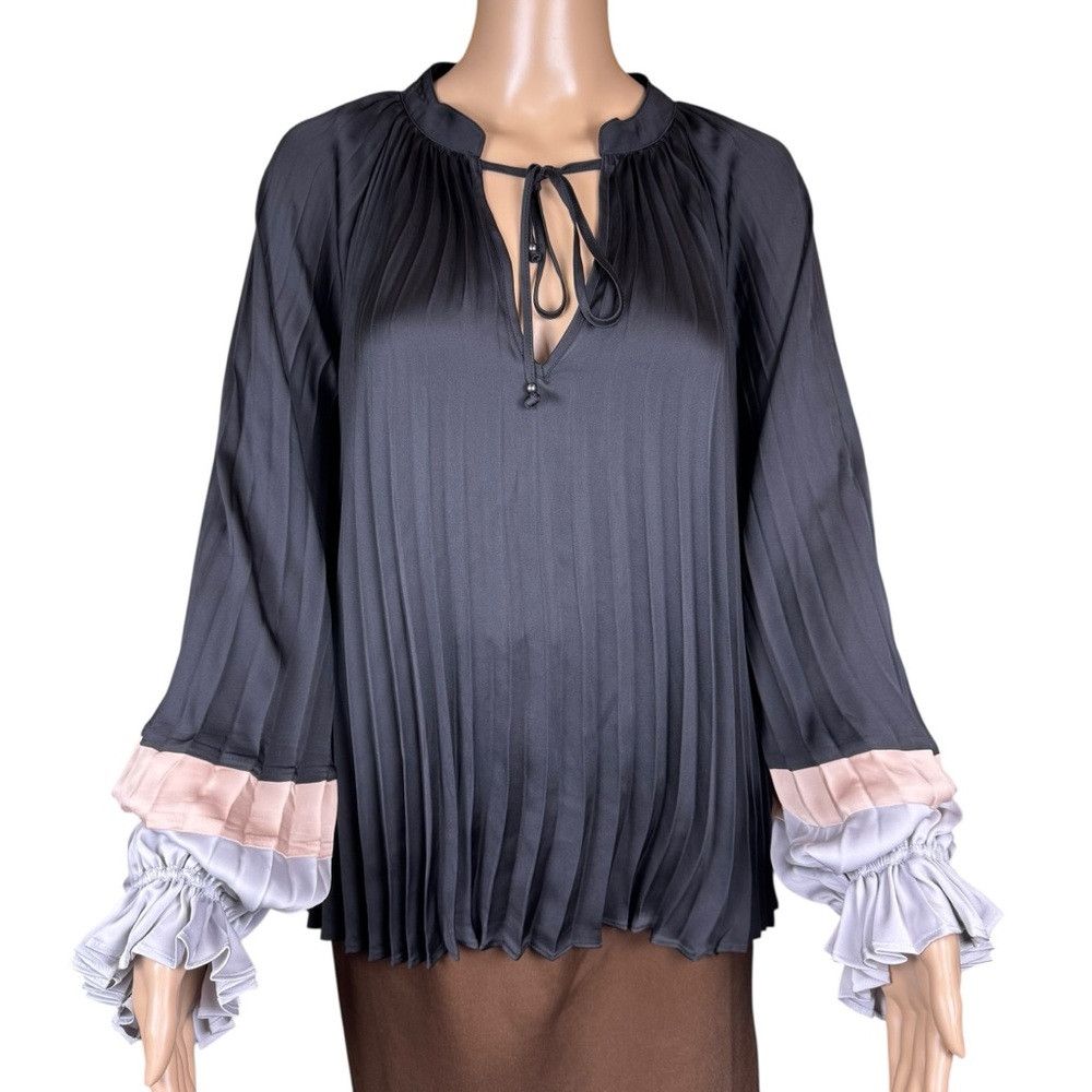 Bcbgmaxazria BCBGMaxAzria Pleated Colorblock Long Sleeve Blouse Size L Size L / US 10 / IT 46 - 3 Thumbnail