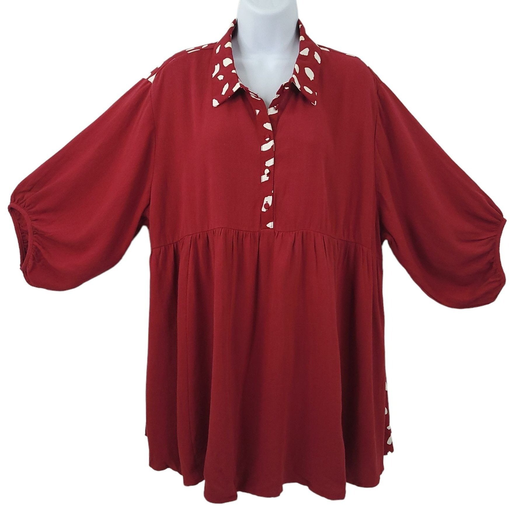 Other Umgee Burgundy Babydoll Tunic Top L Dalmatian Print Collar Size L / US 10 / IT 46 - 1 Thumbnail