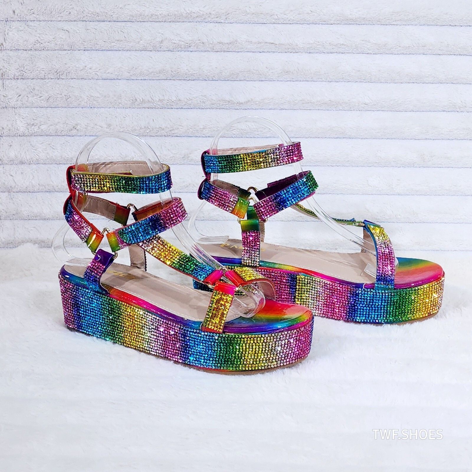 Other Pazzle 2" Platform Harness Strap Sparkling Rainbow Rhineston Size US 7.5 / IT 37.5 - 5 Thumbnail