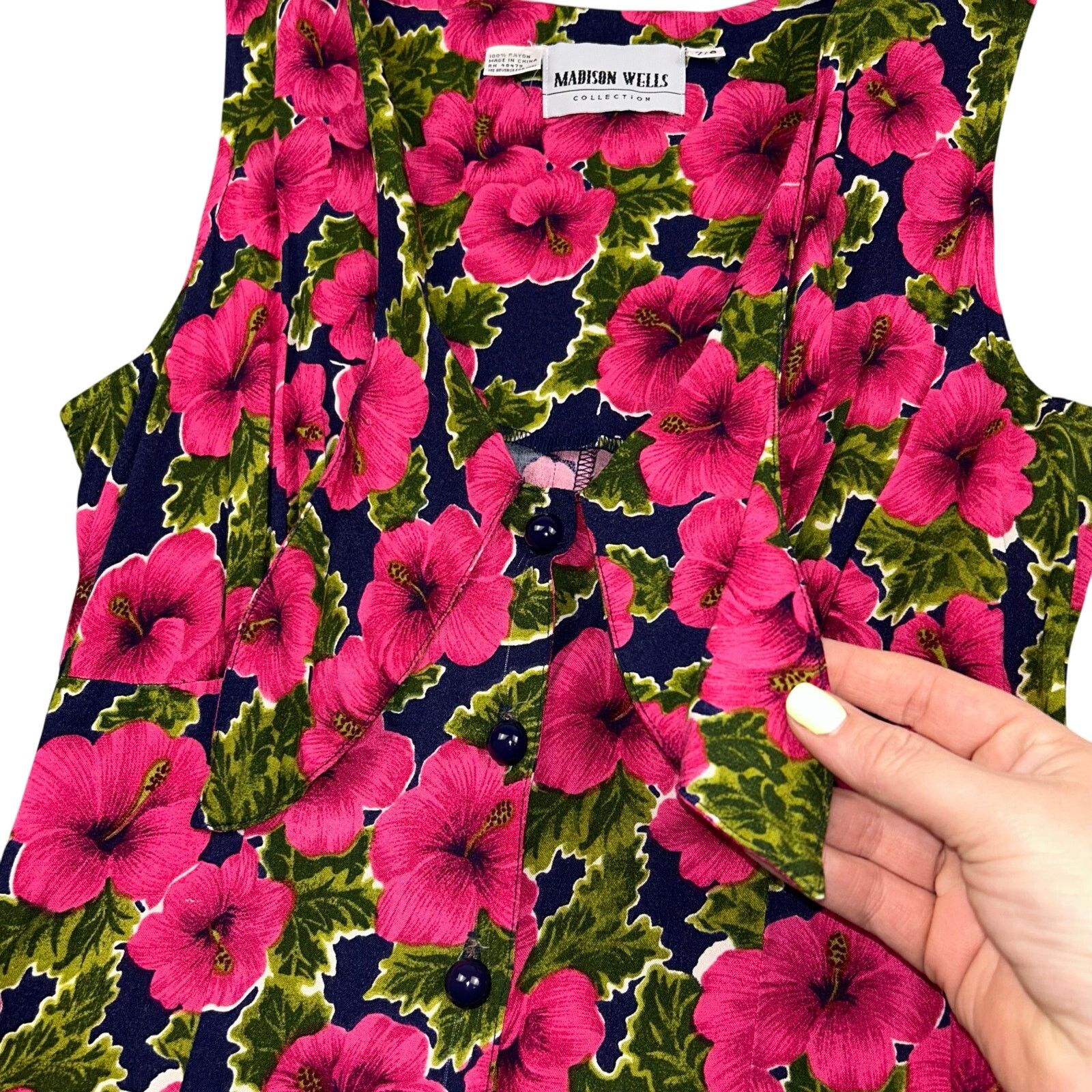 Vintage 80s 90s Vintage Floral Wide Leg Jumpsuit Pink Blue Small Size 28" / US 6 / IT 42 - 5 Thumbnail
