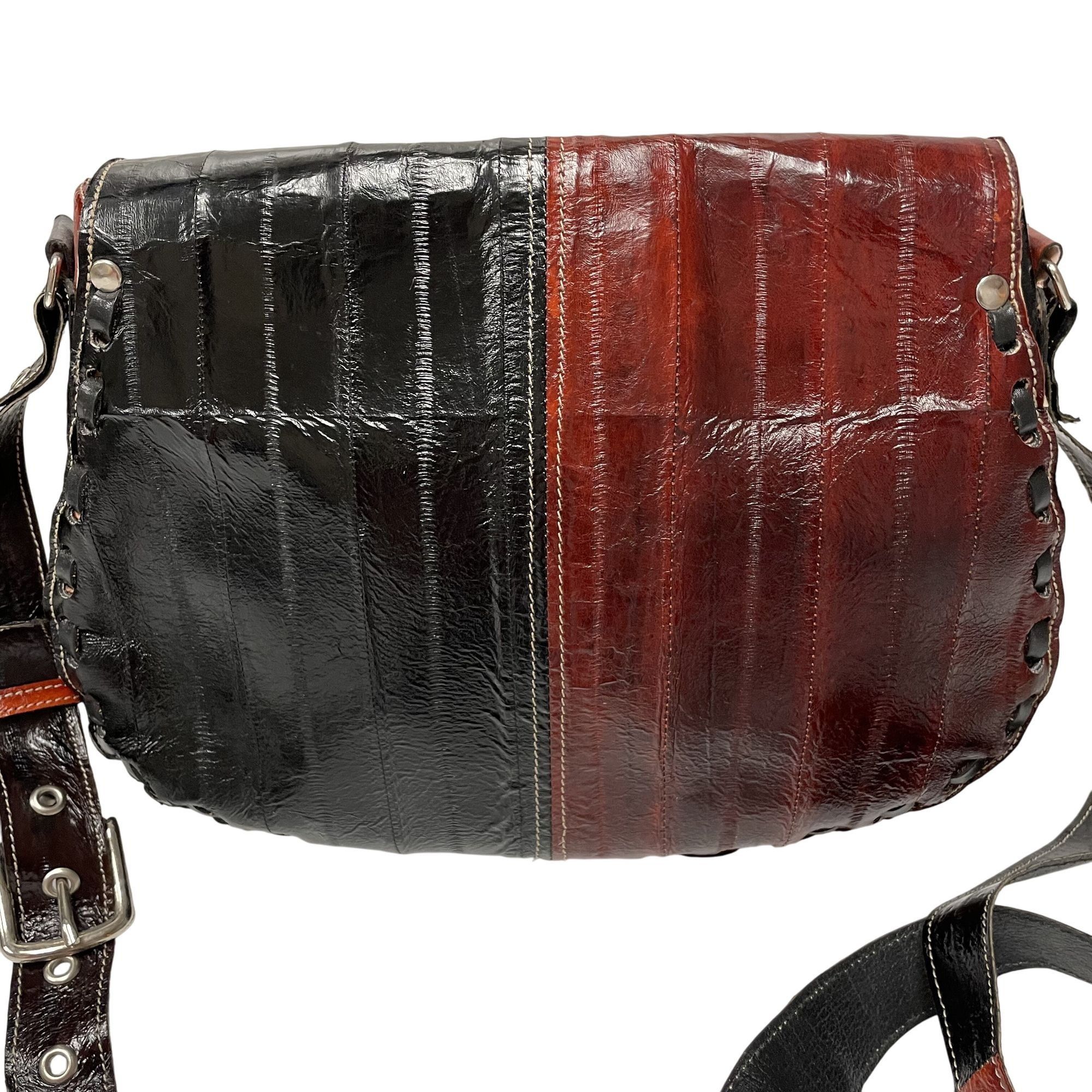 Other Vtg 2 Tone Black Mahogany EEL SKIN Handbag HIPPIE Purse Size ONE SIZE - 2 Thumbnail