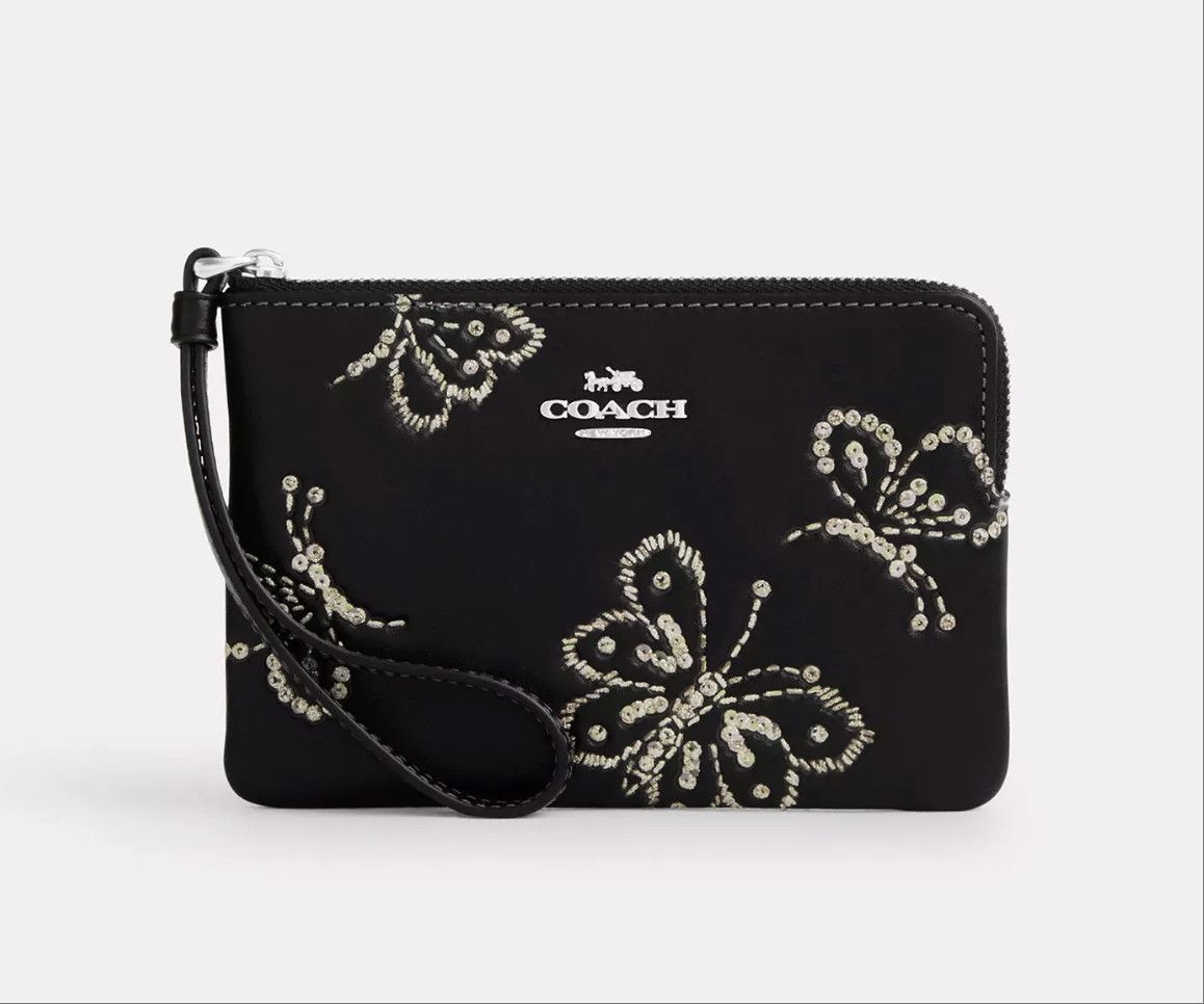 Coach Corner Zip Wristlet With Sparkly Butterfly Print CCJ72 Size ONE SIZE - 5 Thumbnail