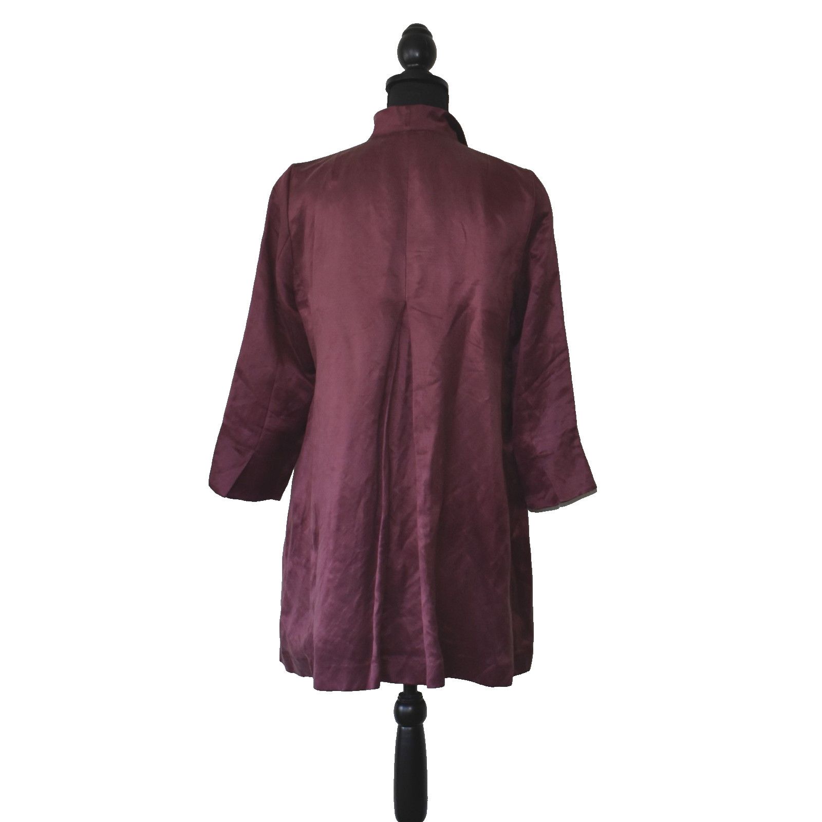 Eileen Fisher EILEEN FISHER Burgundy Linen & Silk Shimmer Jacket Size S/P Size S / US 4 / IT 40 - 3 Thumbnail