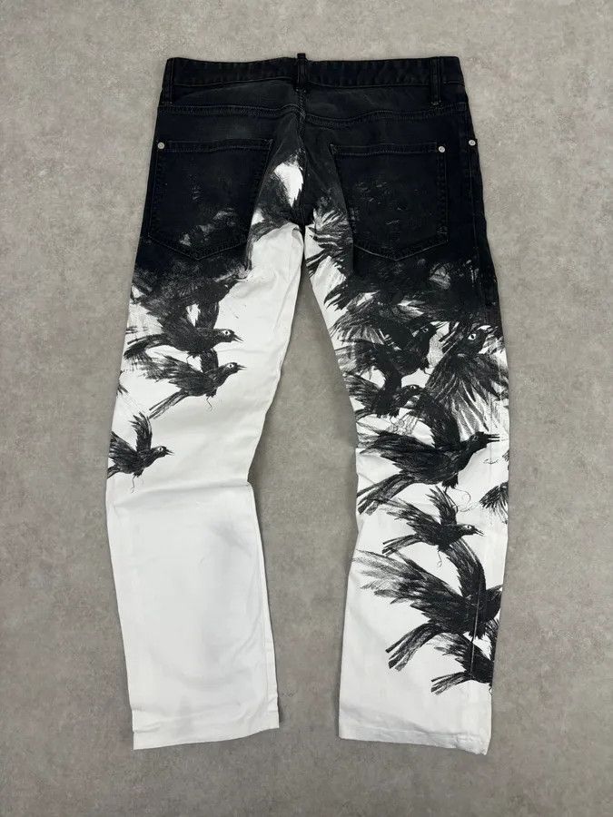 Dsquared2 AW2015 Dsquared2 Black White Denim Floral Print Straight Jeans Size US 32 / EU 48 - 6 Thumbnail