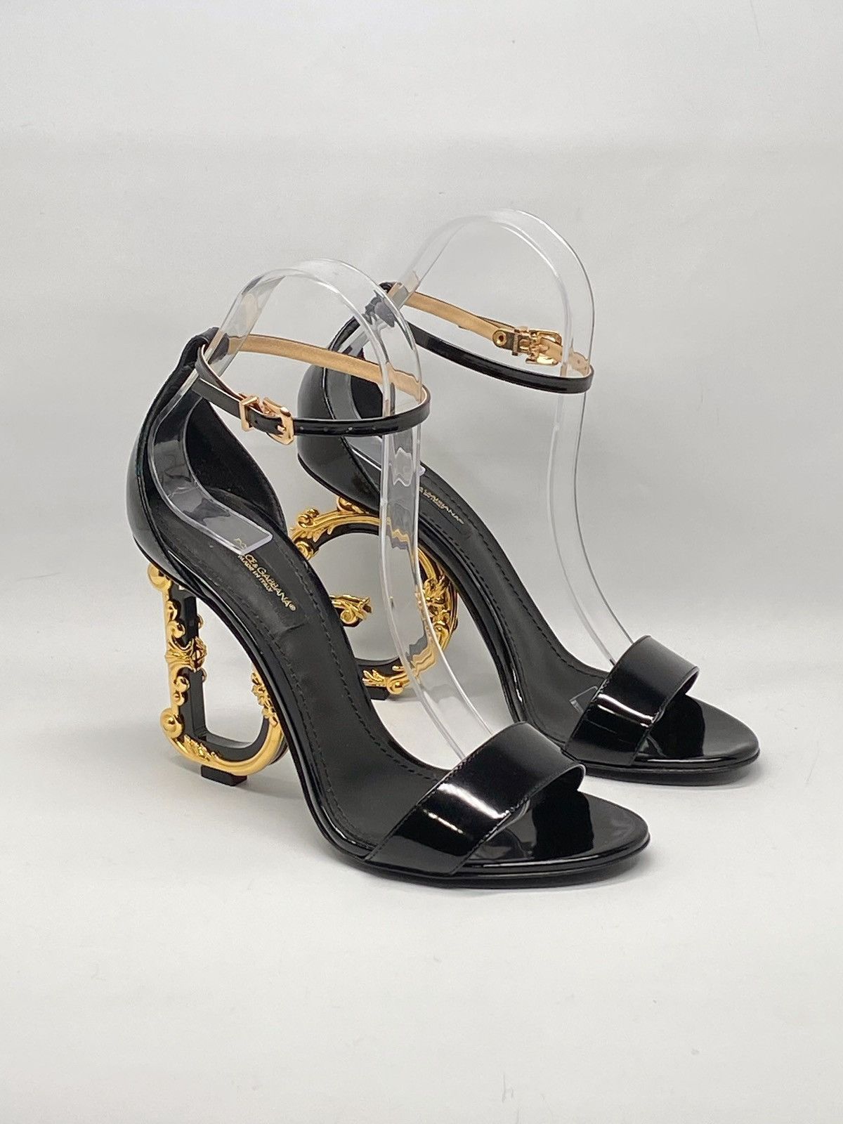 Dolce & Gabbana Dolce&Gabbana Sculpted-Heel DG Leather Sandals size 37 Size US 7 / IT 37 - 2 Thumbnail