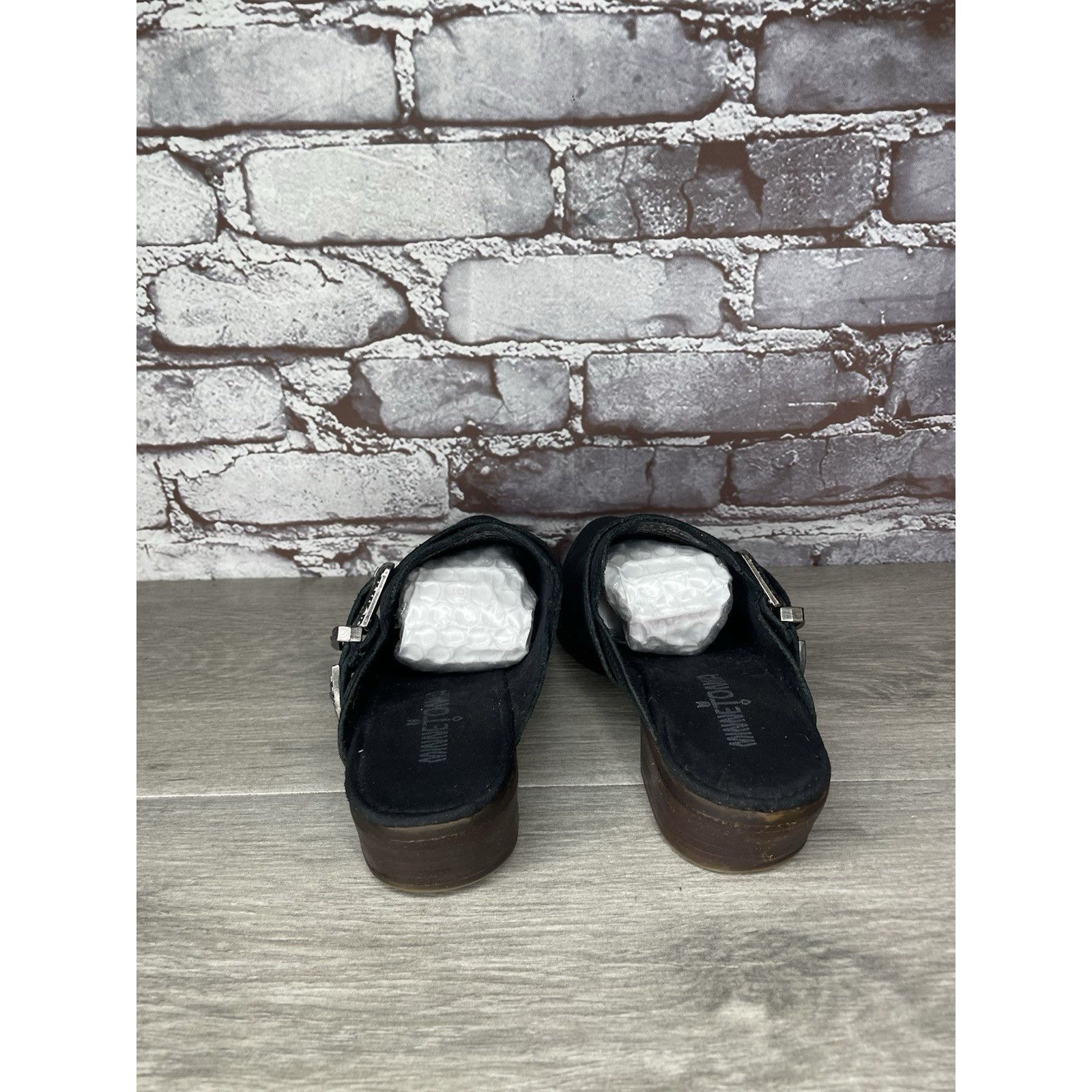 Minnetonka Minnetonka Black Leather Silver Buckle Billie Mules Shoes Wo Size US 7.5 / IT 37.5 - 5 Thumbnail