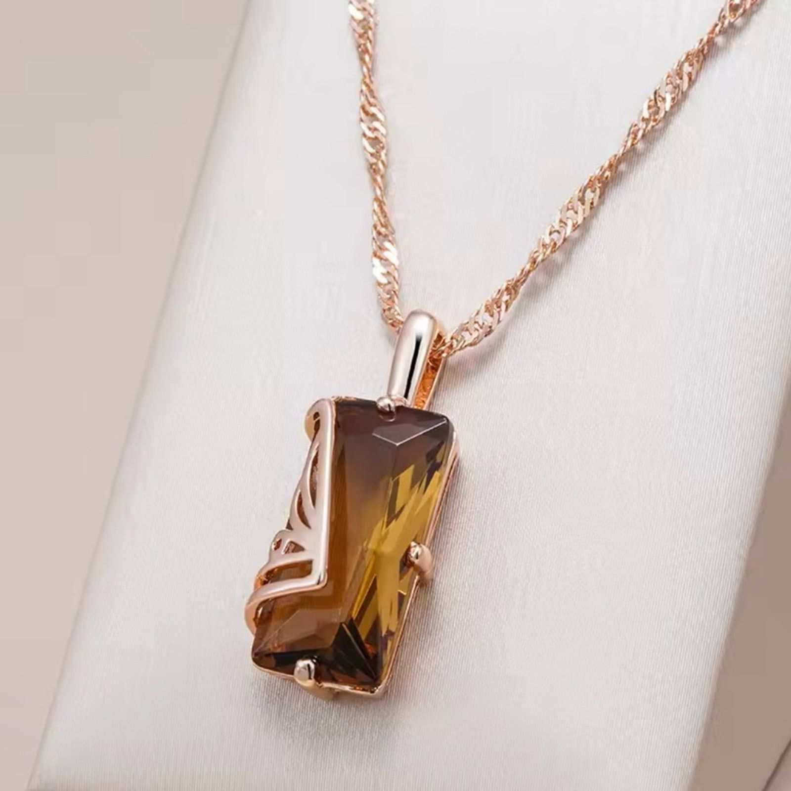 Other Light Brown Zircon Pendant Necklace Women Square 585 Rose Size ONE SIZE - 1 Thumbnail