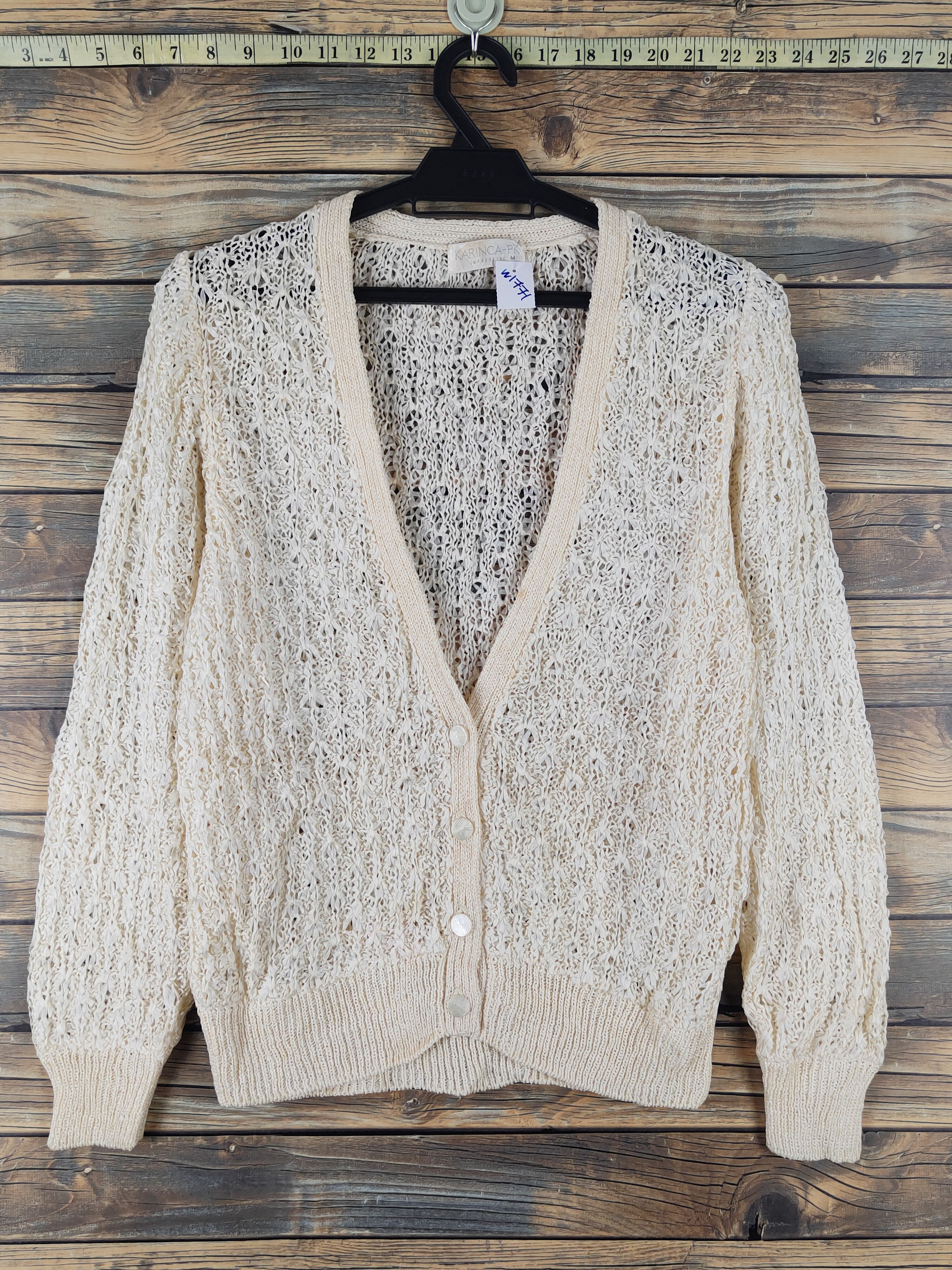 Homespun Knitwear Karinca-PK Yellow Crochet MeshNet Knitwear Cardigan #W1771 Size US M / EU 48-50 / 2 - 1 Thumbnail