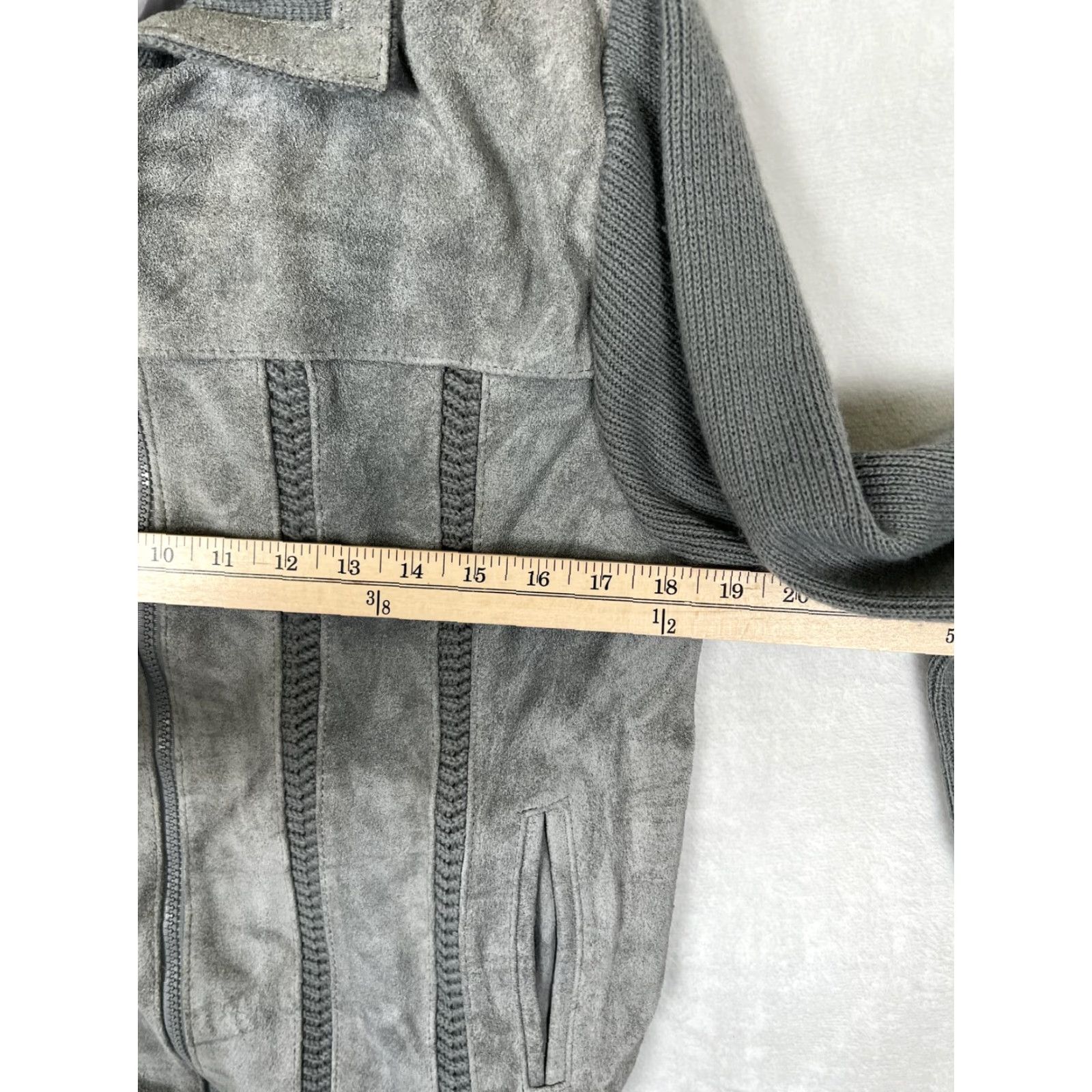 Vintage VINTAGE Mervyn's Jacket Mens M Gray Leather Knit Bomber Full Zip 80s Casual Short Coat Size US M / EU 48-50 / 2 - 5 Thumbnail