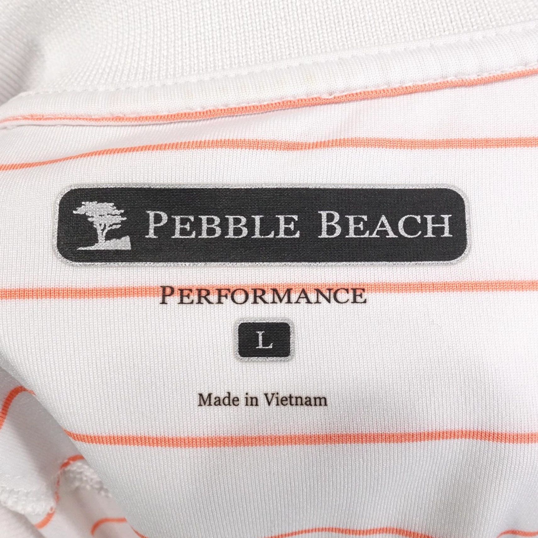 Vintage Pebble Beach Polo Shirt Mens Large White Orange Stripe Performance Golf Polo Shirt Mens Large White Striped Polo Golf Size US L / EU 52-54 / 3 - 6 Thumbnail