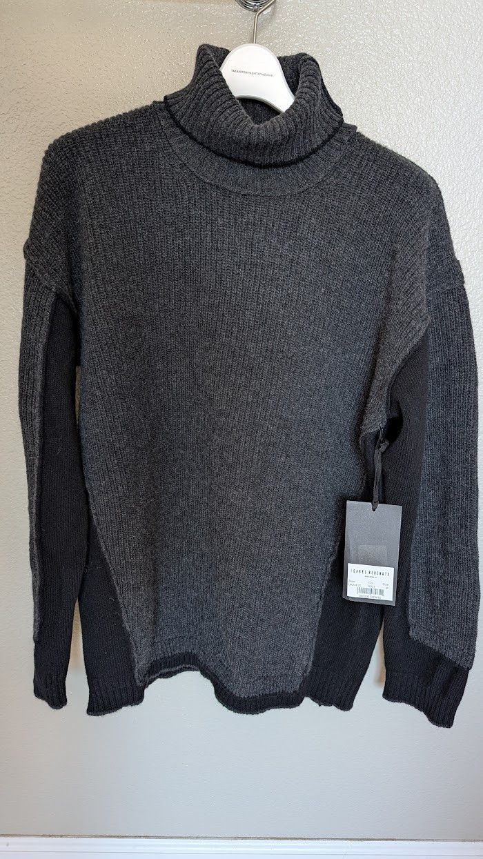 Isabel Benenato Grey & Black Dual Stitch Turtleneck 100% Virgin Wool Size US S / EU 44-46 / 1 - 1 Thumbnail