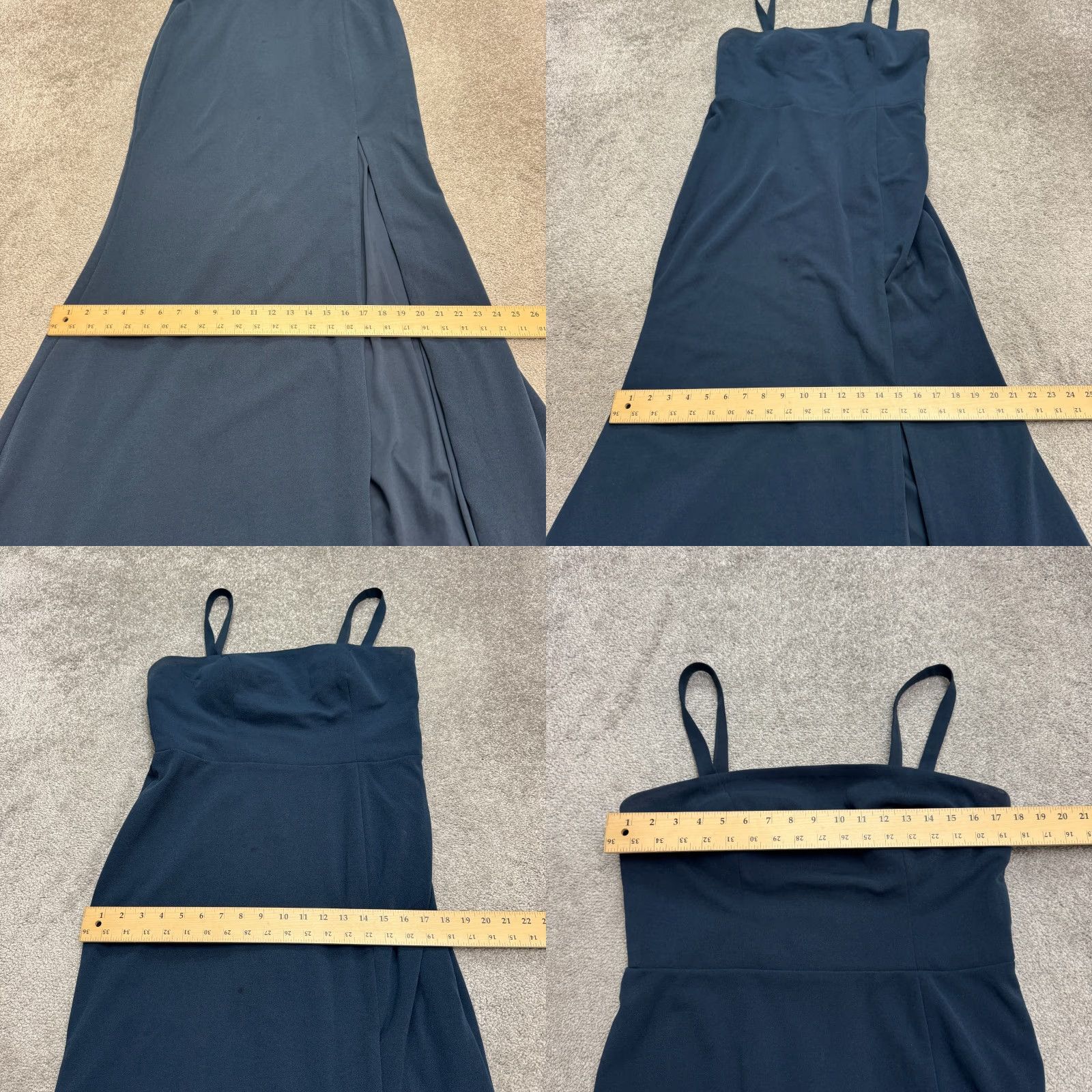Vintage Azazie Navy Blue Maxi Dress Formal A14 Womens Square Neck Sleeveless High Slit 14 Party Wedding Dress Size XL / US 12-14 / IT 48-50 - 10 Thumbnail