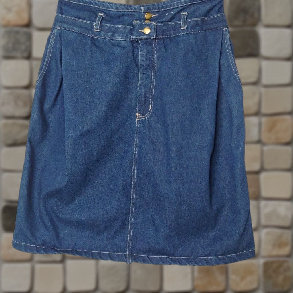 Vintage VINTAGE 90s Nasty Jeans Denim Skirt Midi Blue Mid Rise Size 34 Regular Women's Belt Loops Pockets Pleats Slit Back Read Size 24" / US 00 / IT 34 - 1 Thumbnail