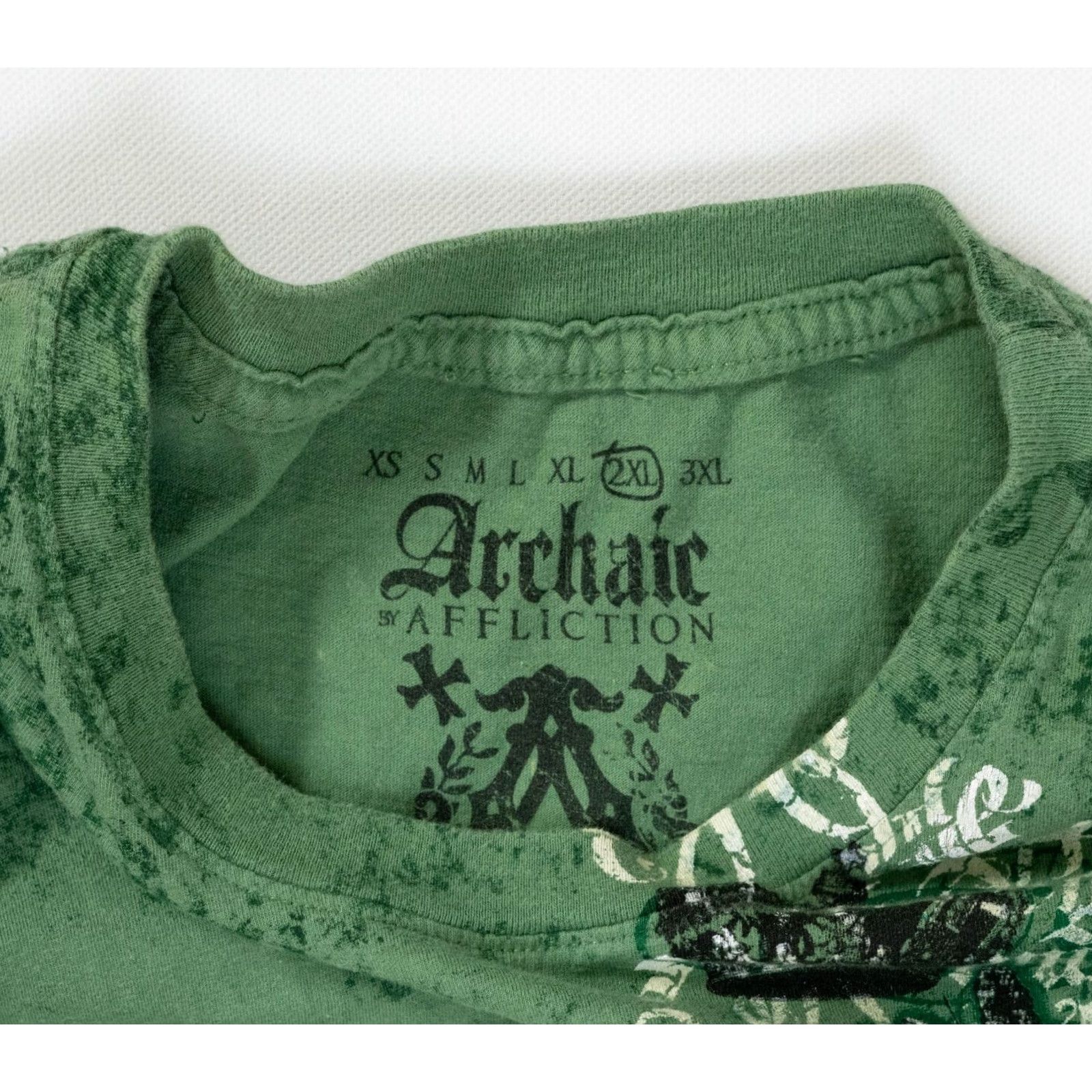 Affliction Affliction T-Shirt Mens 2XL Crew Neck Short Sleeve Green 2000s Y2K Grunge Art Aztec Logo Regular Fit Cotton9 Size US XXL / EU 58 / 5 - 4 Thumbnail