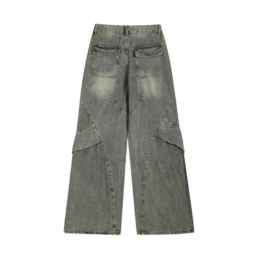 Japanese Brand Men's oversize patchwork loose straight washed work jeans Size US 32 / EU 48 - 2 Thumbnail