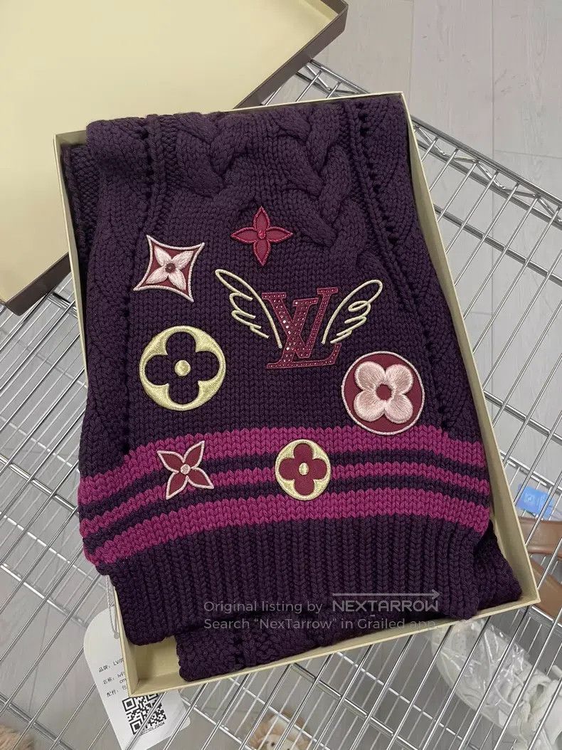 Louis Vuitton Louis Vuitton Purple Multi-Element Logo Wool Woven Scarf Size ONE SIZE - 1 Thumbnail