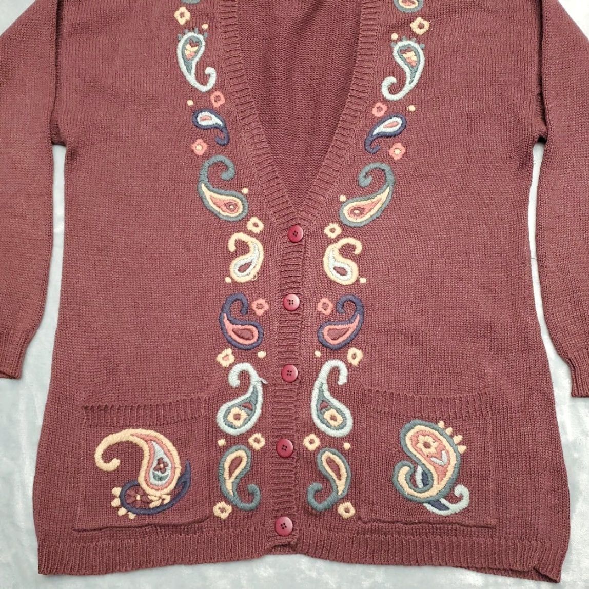 Vintage VINTAGE Cardigan Sweater Women M Purple Embroidered Paisley Boho 90s Y2K Cinched Buttoned Made in Hong Kong Size M / US 6-8 / IT 42-44 - 2 Thumbnail