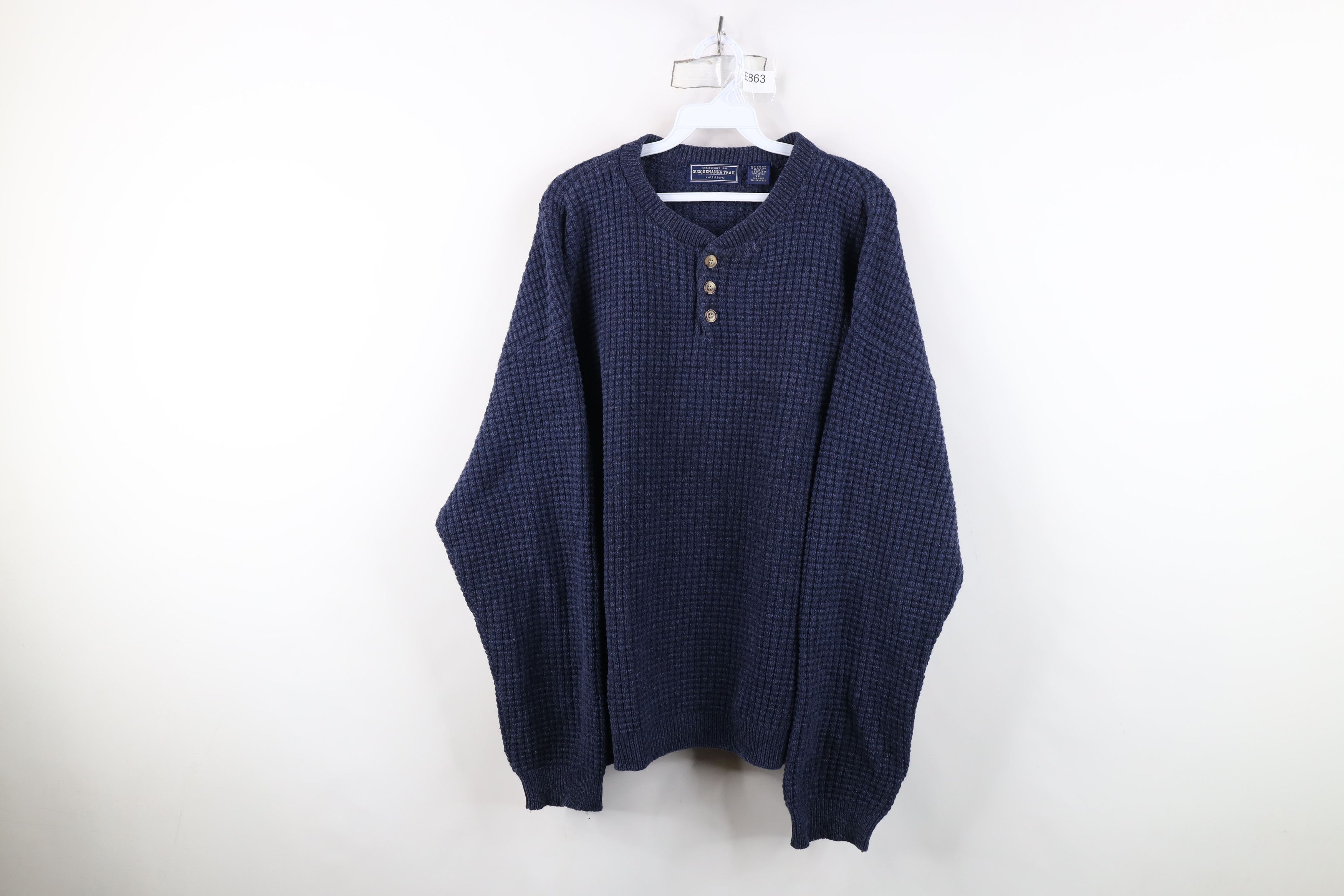 Vintage Vintage 90s Streetwear Thermal Waffle Knit Henley Sweater Size US XXL / EU 58 / 5 - 1 Thumbnail