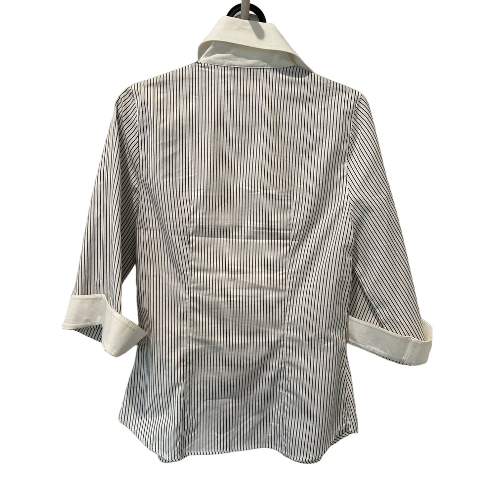 Vintage Anne Fontaine 38 Noana Split Neck Stripe Shirt Black/White Size S / US 4 / IT 40 - 2 Thumbnail