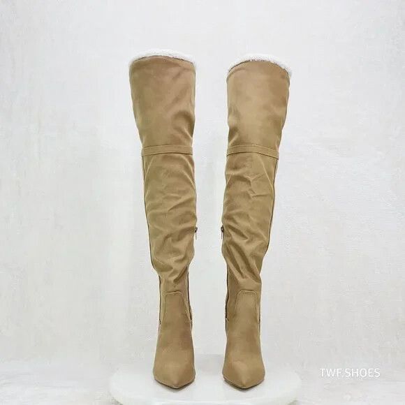Other Cozy Craze Taupe Nubuck Over The Knee Fleece High Heel Thigh Size US 10 / IT 40 - 3 Thumbnail