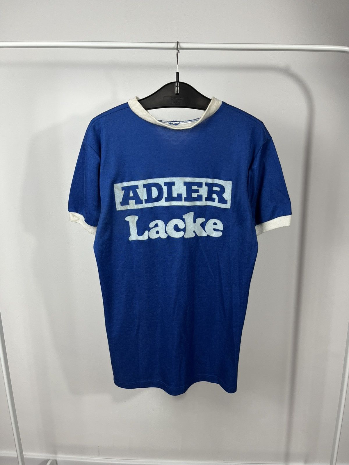Other Vintage Adler Lacke Blue Ringer T Shirt V Neck Retro Tee 70s Size US L / EU 52-54 / 3 - 8 Thumbnail