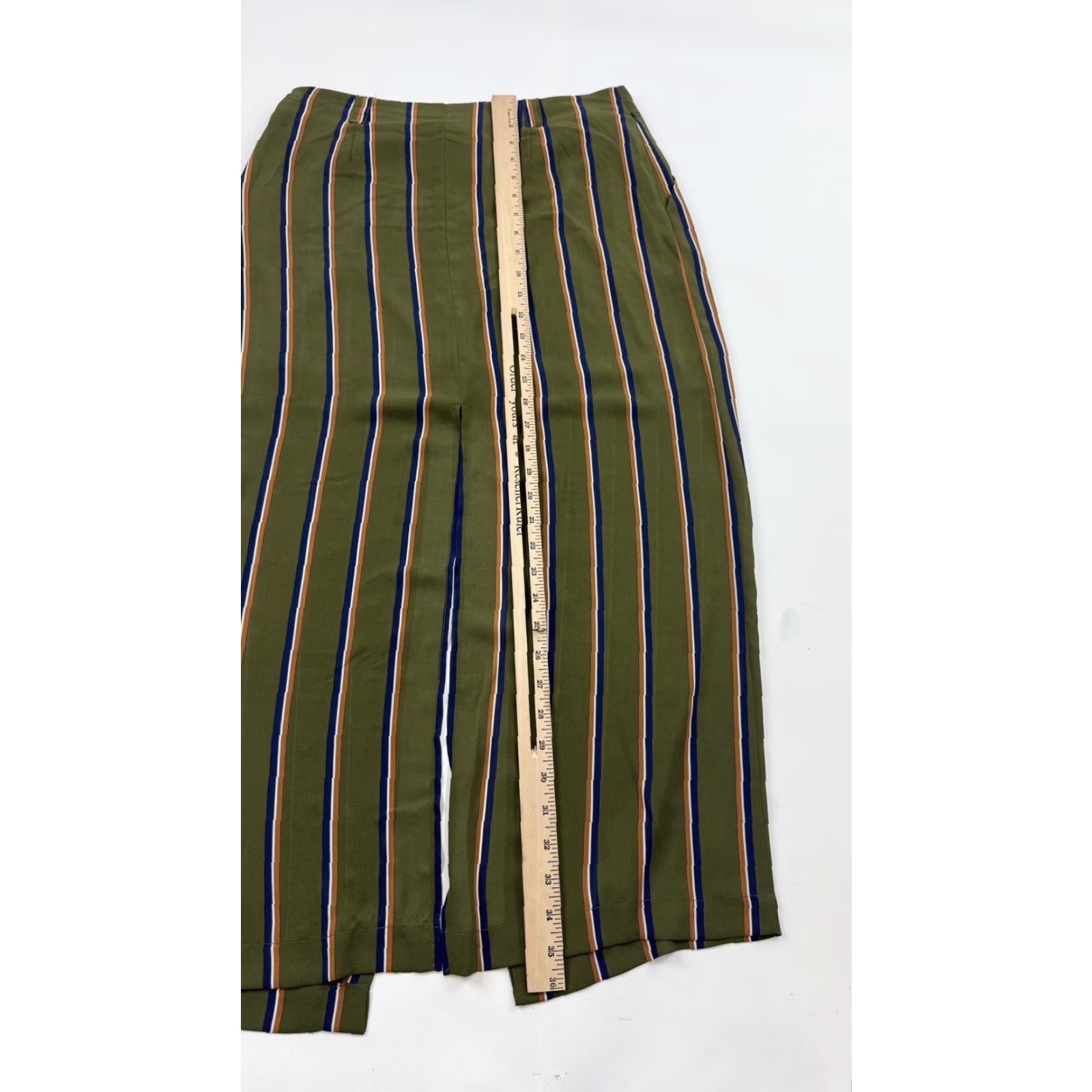 Olive JOA Skirt Womens Large Olive Green Blue Striped Pockets Zip Wide-Leg Long Lightweight Bohemian Casual Travel Size 36" / US 14 / IT 50 - 7 Thumbnail