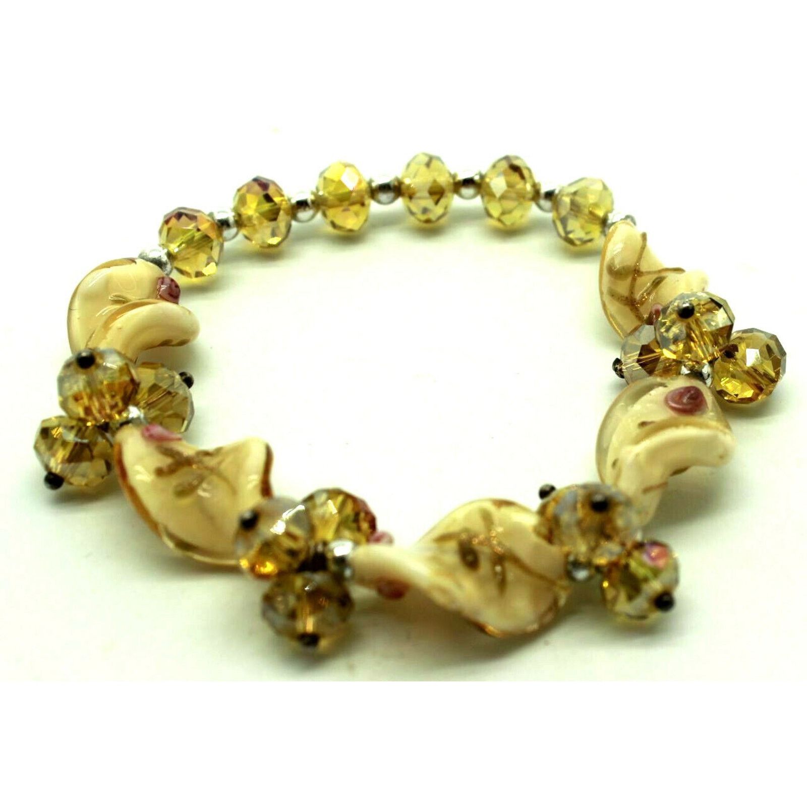 Other 2 Crystal Glass Stretch Bracelets • Clear Golden Tan White Size ONE SIZE - 2 Thumbnail