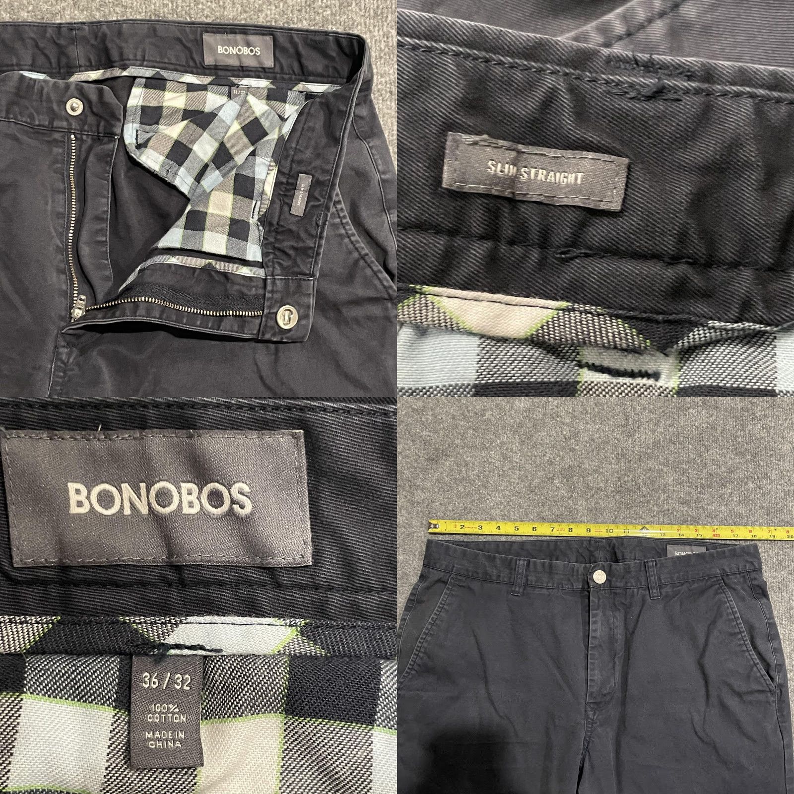 Bonobos BONOBOS Pants Chino Slim Straight Mens 36x32 Navy Blue 100% Cotton Flat Front Pockets Front Zip Size US 36 / EU 52 - 8 Thumbnail