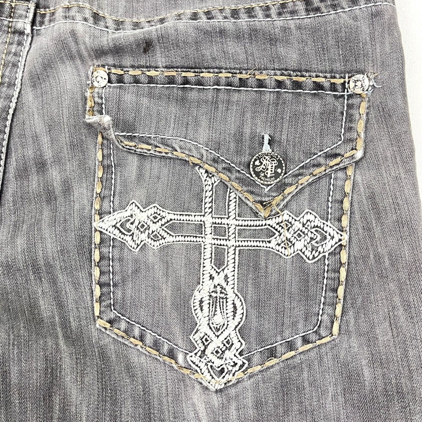 Southpole Southpole Jeans Adult 34 x 26 Washed Gray Hip Hop Grunge Wide-Leg 5-Pocket Denim Cotton Blend Regular Size Type Regular Mens Womens Size 24" / US 00 / IT 34 - 2 Thumbnail