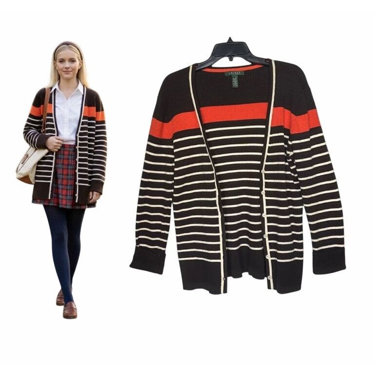 Ralph Lauren ❤️Ralph Lauren Women's Cardigan Sweater Sz XL Brown Orange S Size XL / US 12-14 / IT 48-50 - 1 Thumbnail