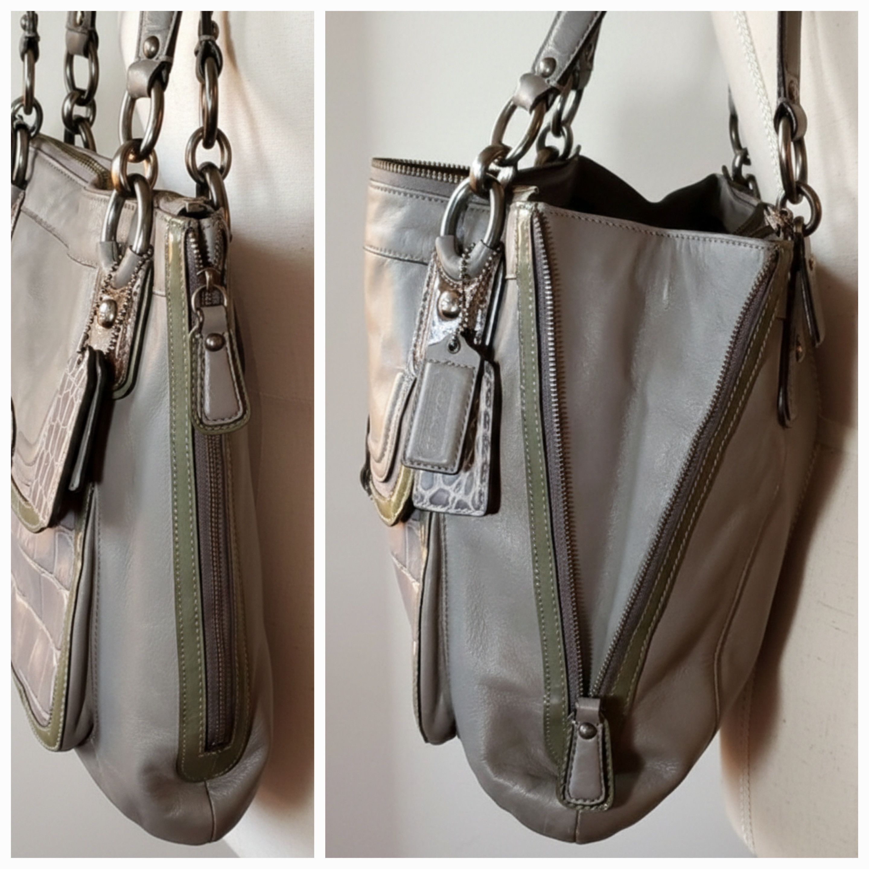 Coach Coach Kristen Spectator Bag Expandable Grey Green Leather Size ONE SIZE - 3 Thumbnail