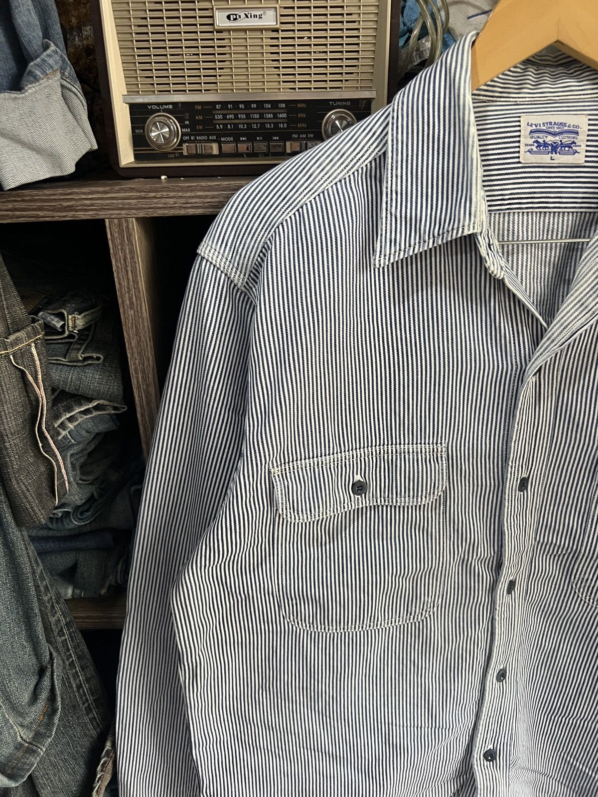Levi's 🔥Vintage Levis Hickory Stripes Overshirt Size US M / EU 48-50 / 2 - 5 Thumbnail